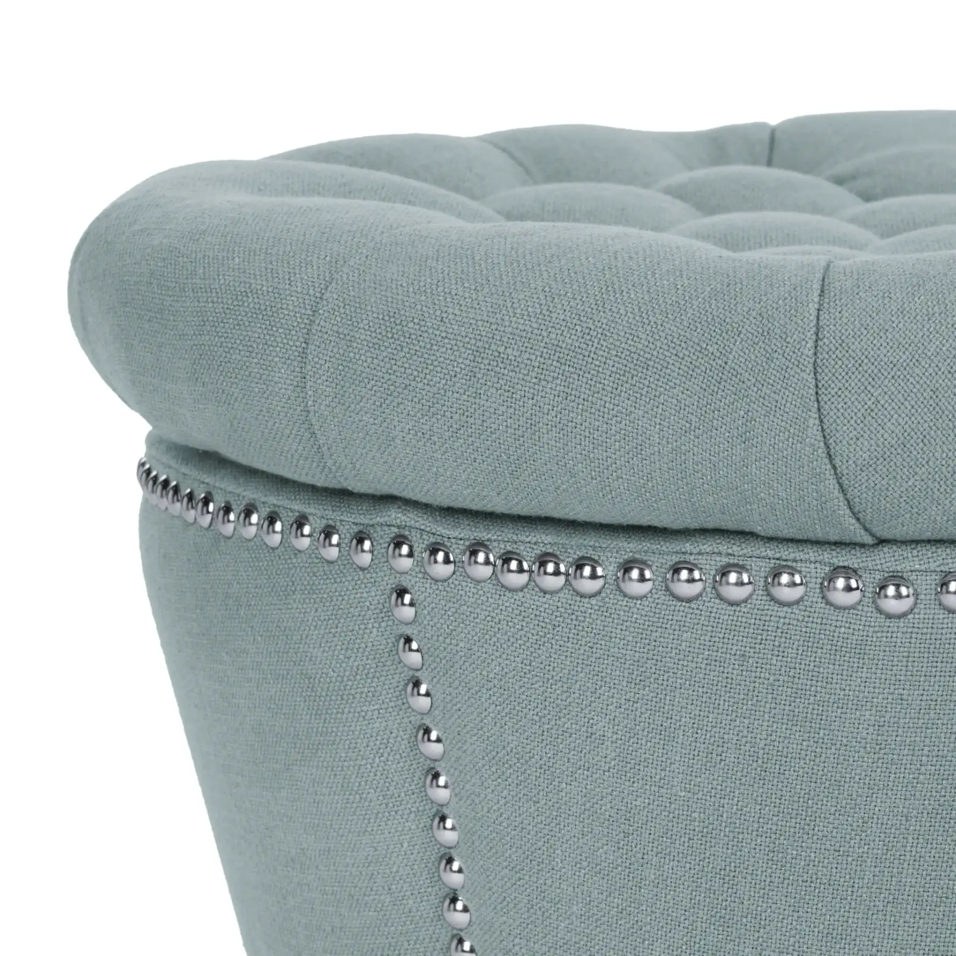 Vanessa Storage Ottoman in Sky Blue in a styled room