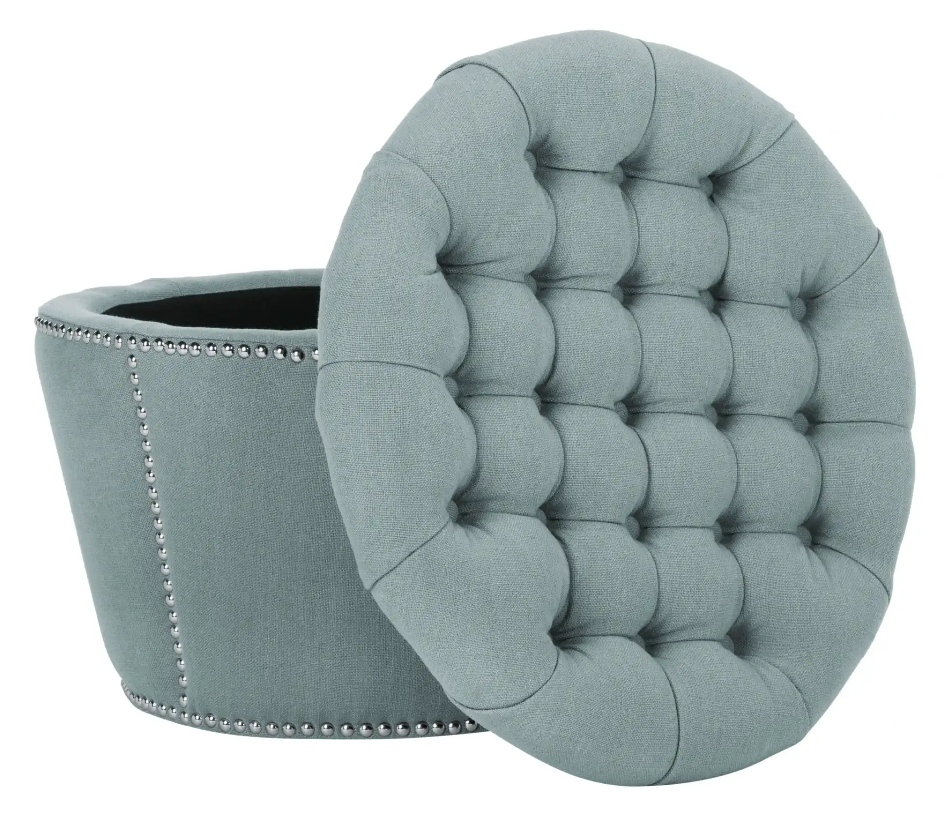 Vanessa Storage Ottoman in Sky Blue, detail view