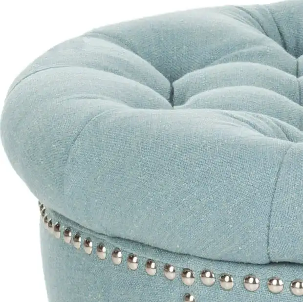 Vanessa Storage Ottoman in Sky Blue, detail view