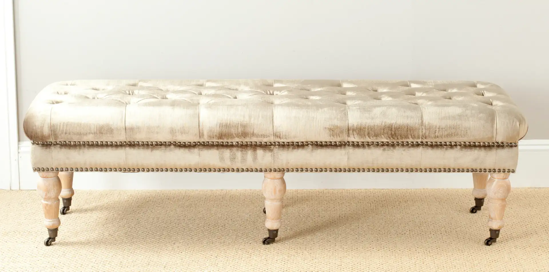 Barney Bench in Champagne in a styled room