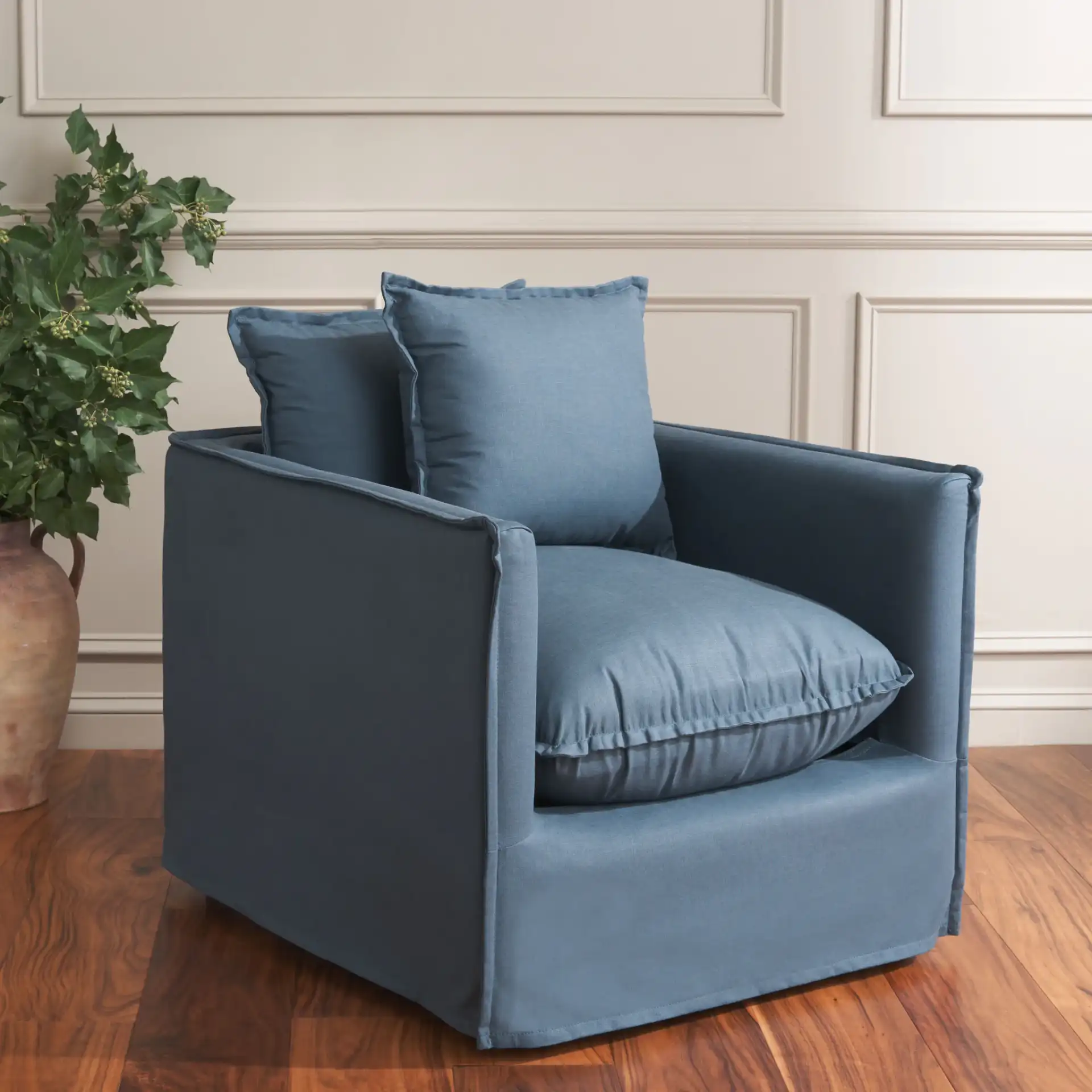Joey Arm Chair in Blue in a styled room