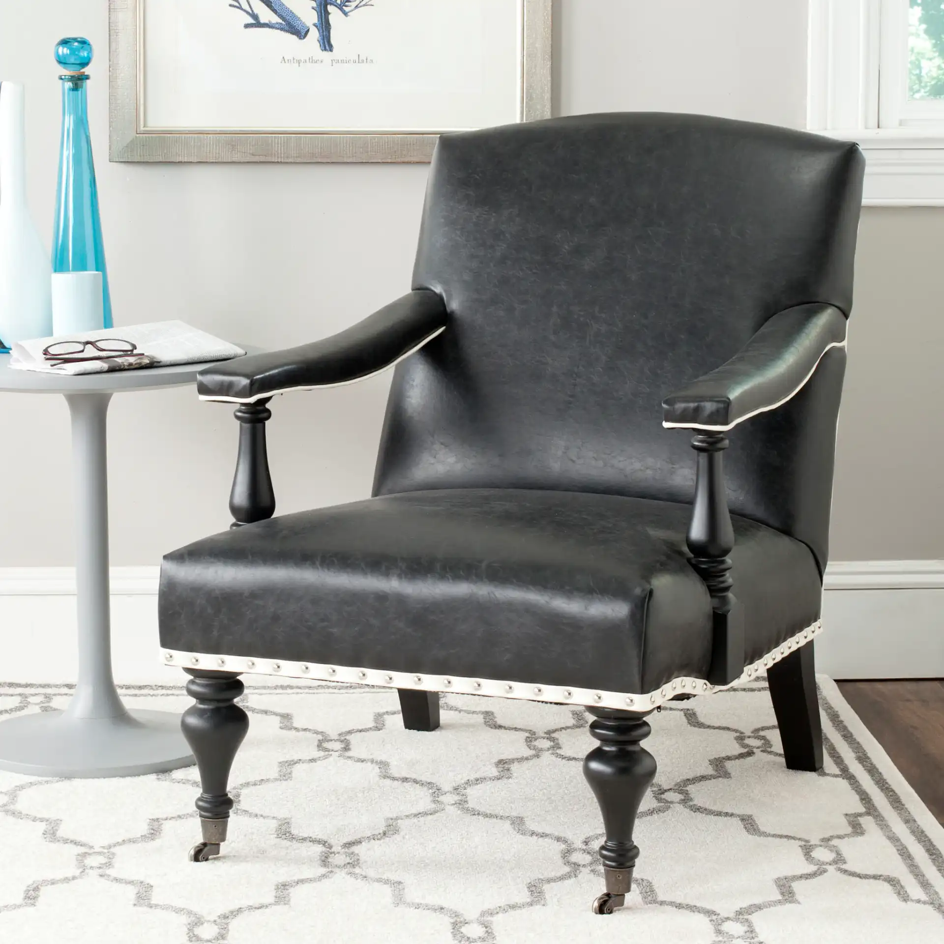 Devona Arm Chair in Antique Black in a styled room