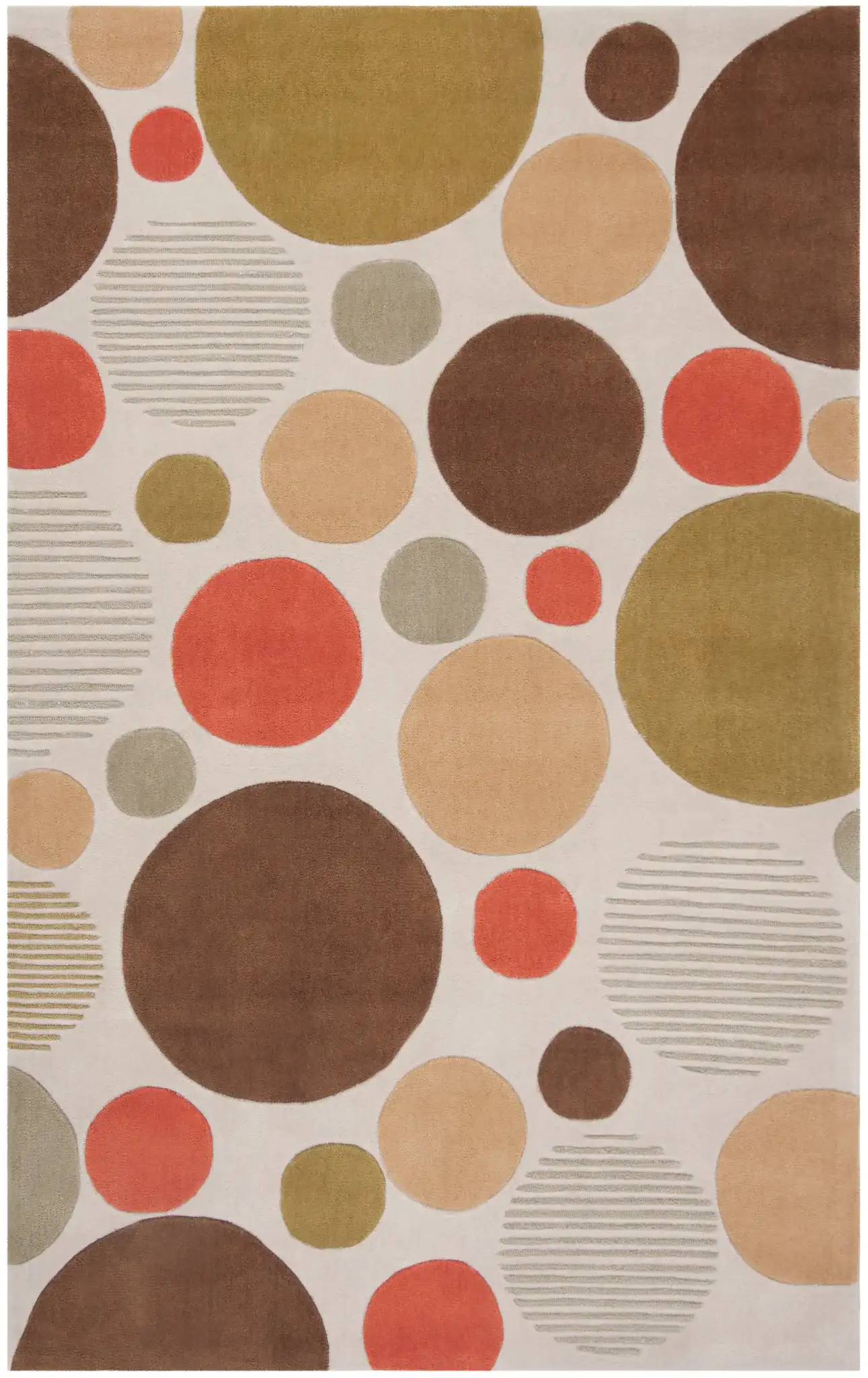 Modern Art Scattered Circles Hand-Tufted Rug in Ivory / Multicolor, detail view