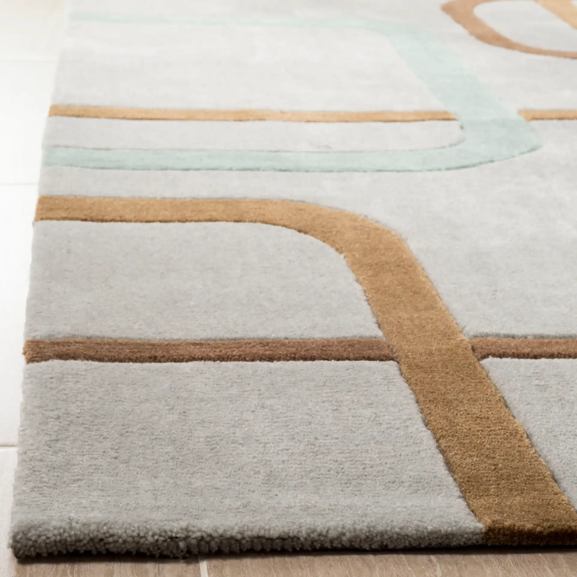 Modern Art Interlocking Loops Hand-Tufted Rug in Multicolor in a styled room