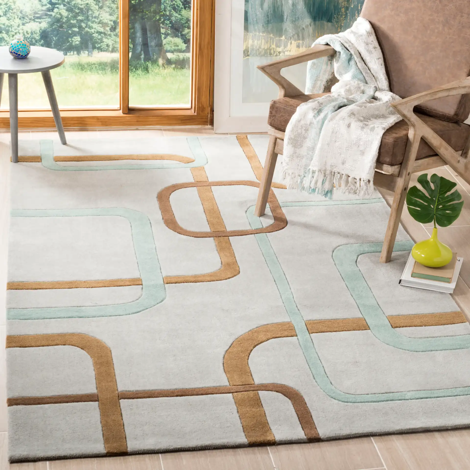 Modern Art Interlocking Loops Hand-Tufted Rug in Multicolor in a styled room