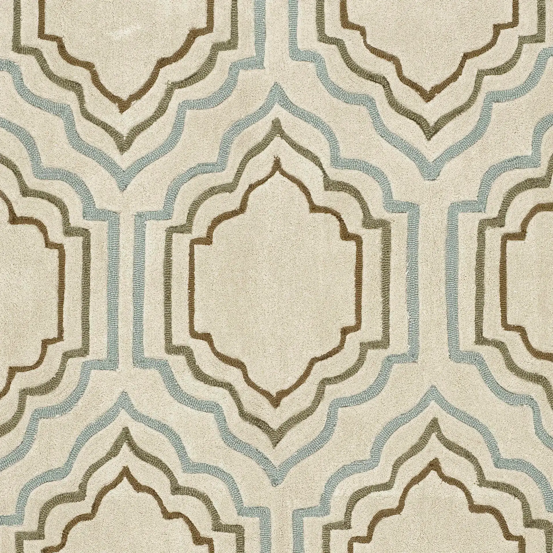 Modern Art Ogee Trellis Hand-Tufted Rug in Beige / Multicolor in a styled room
