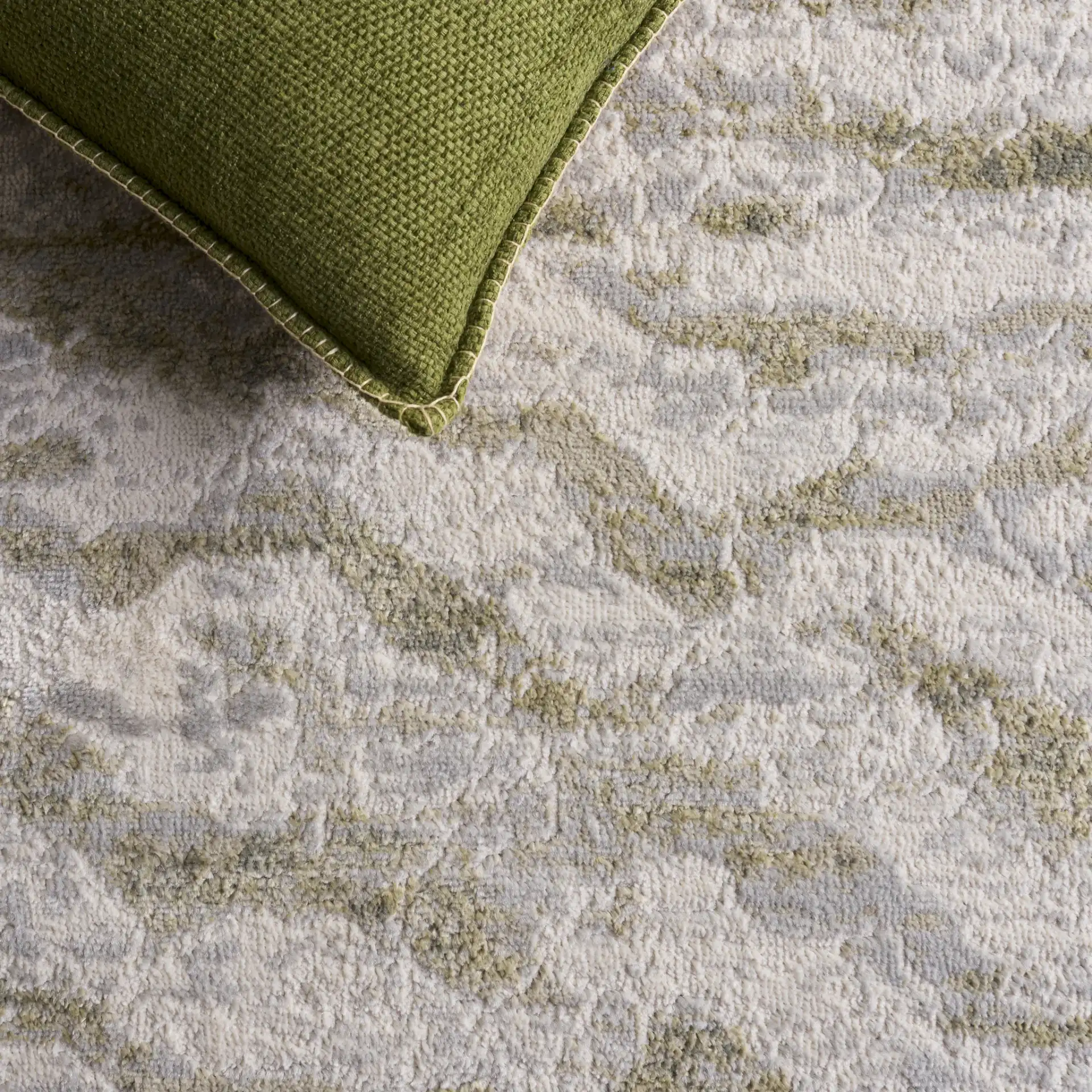 Madrid Modern Abstract Wave Rug in Gray / Green in a styled room