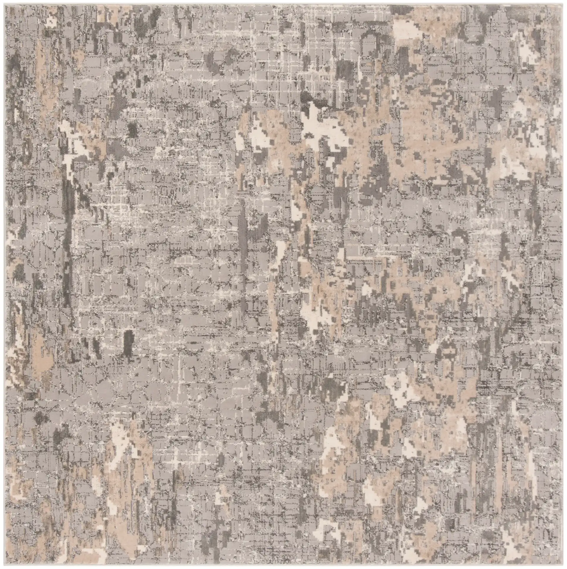 Meadow Abstract Textured Grid Rug in Gray