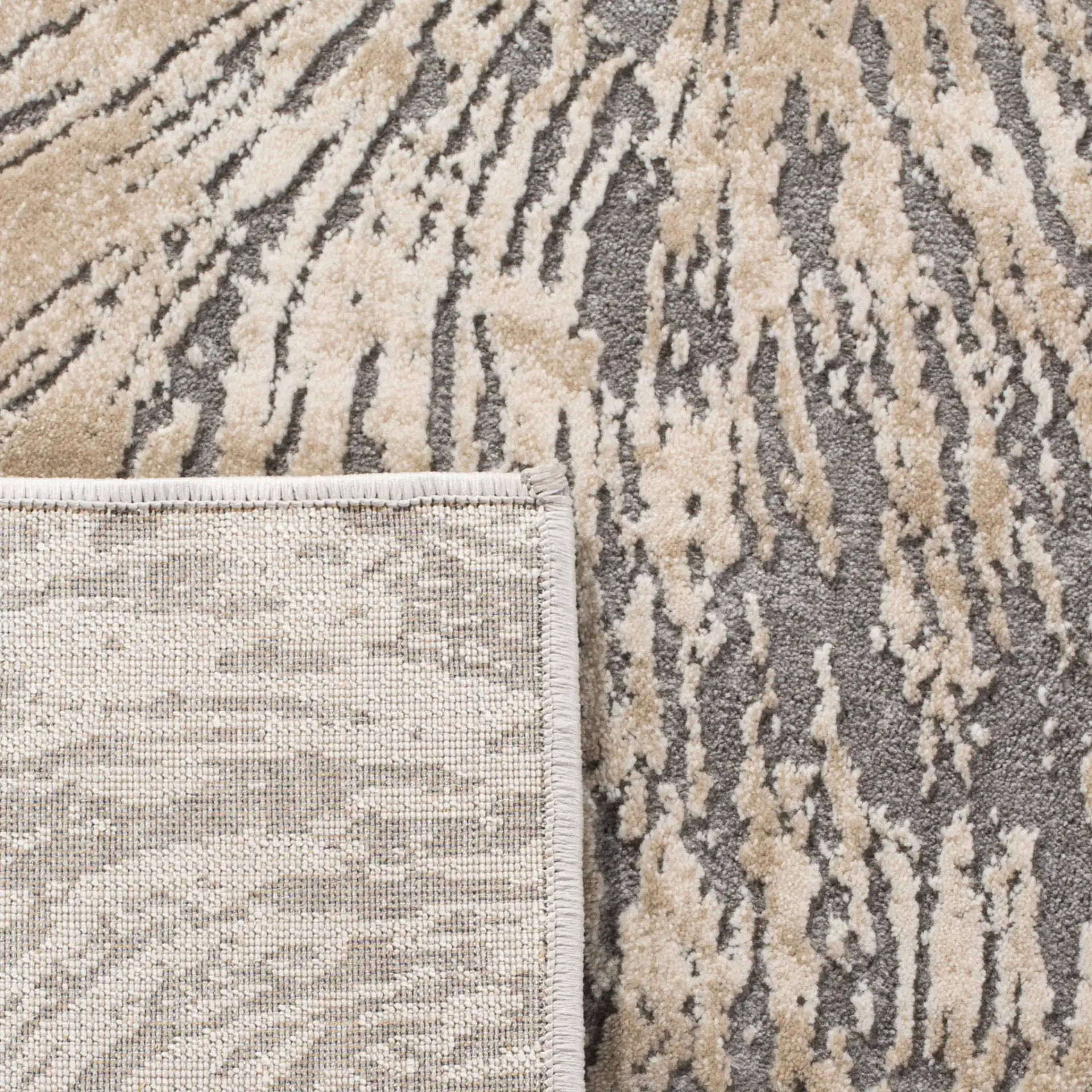 Meadow Abstract Swirl Rug in Ivory / Gray in a styled room