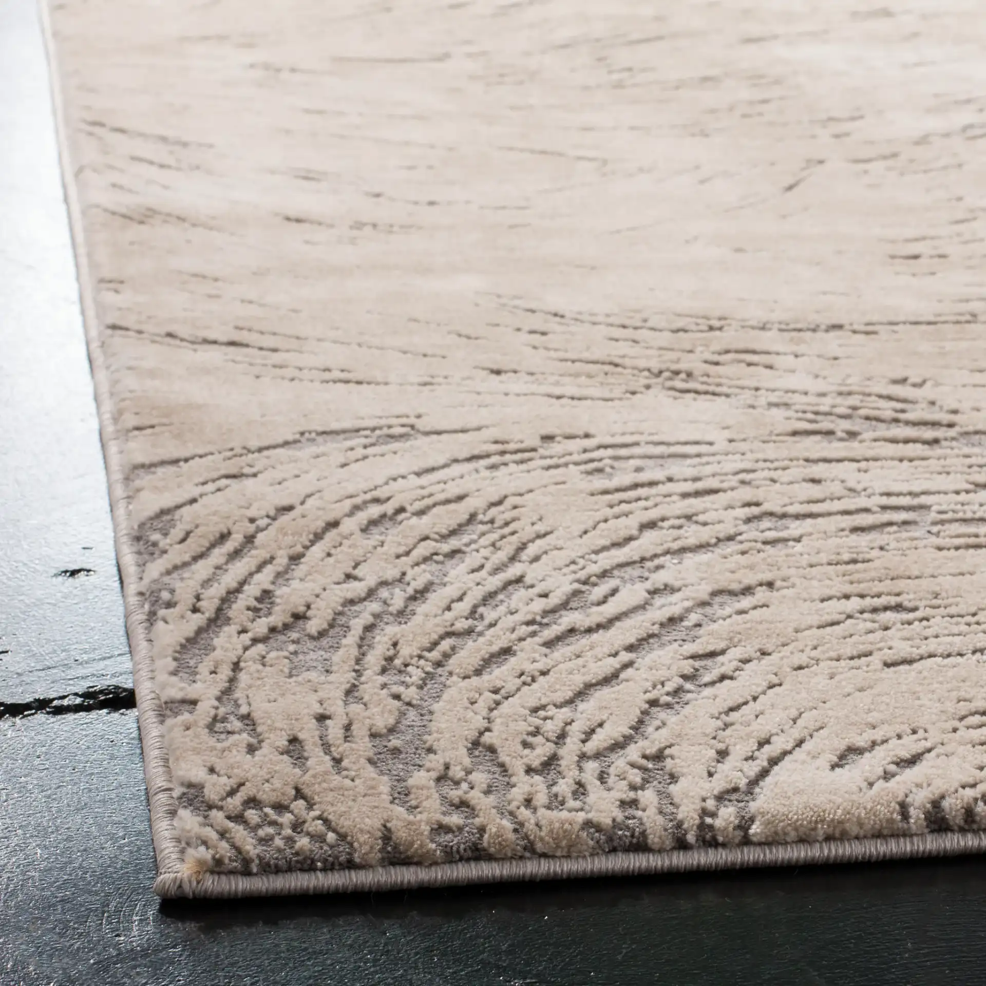 Meadow Abstract Swirl Rug in Ivory / Gray in a styled room