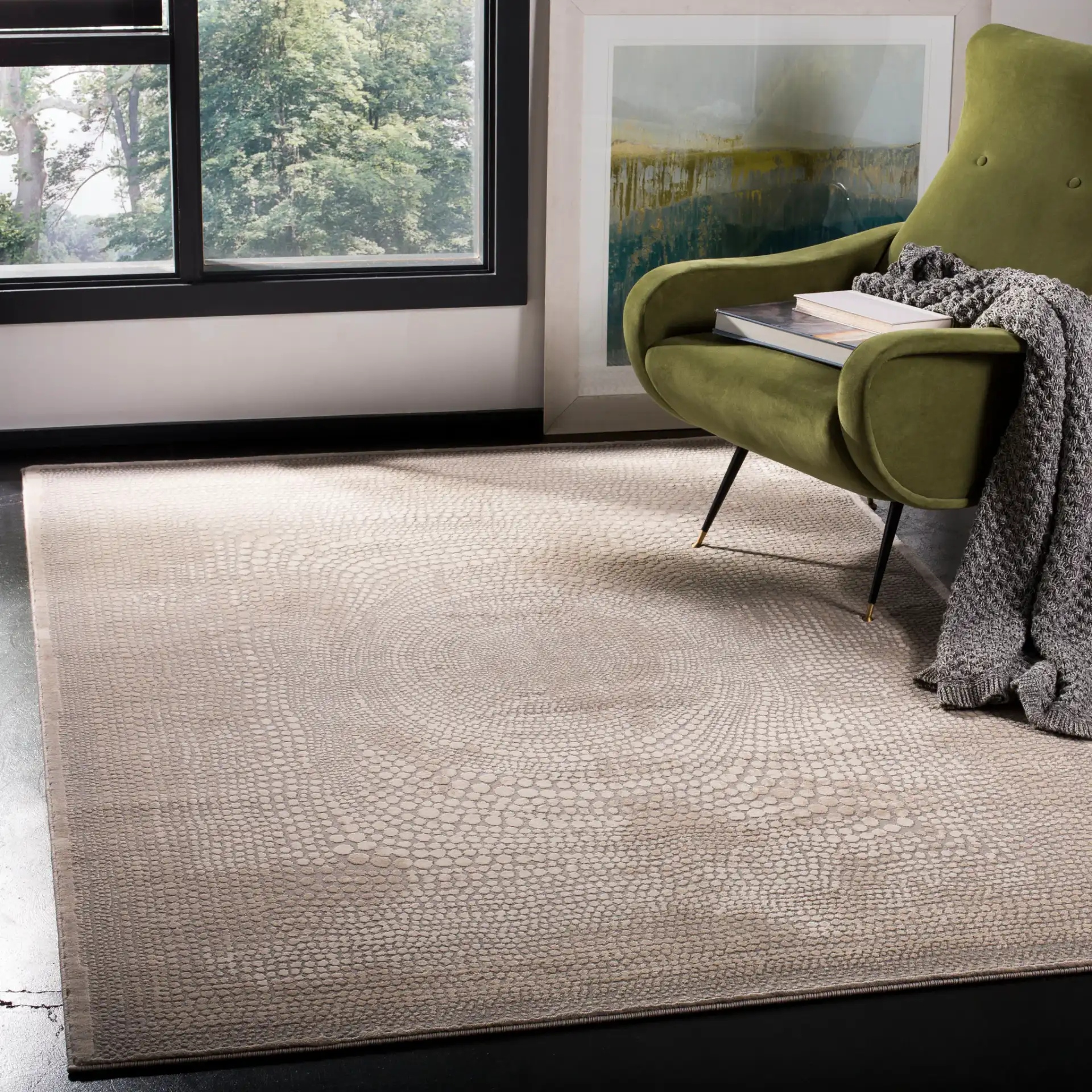 Meadow Circular Mosaic Rug in Meadow Circular Mosaic Rug in a styled room