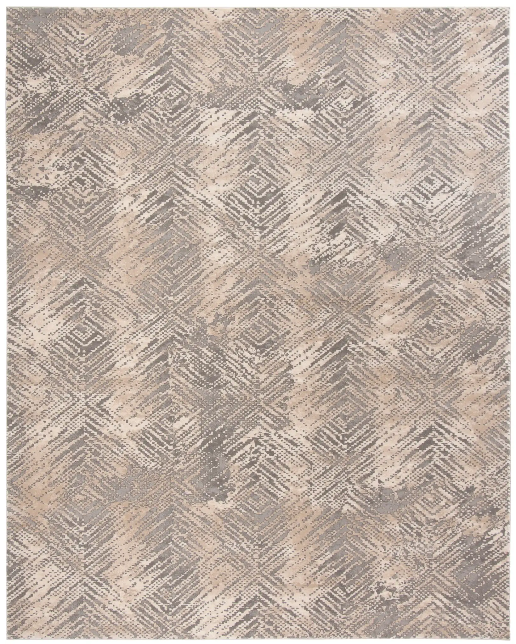 Meadow Distressed Diamond Rug in Ivory / Gray