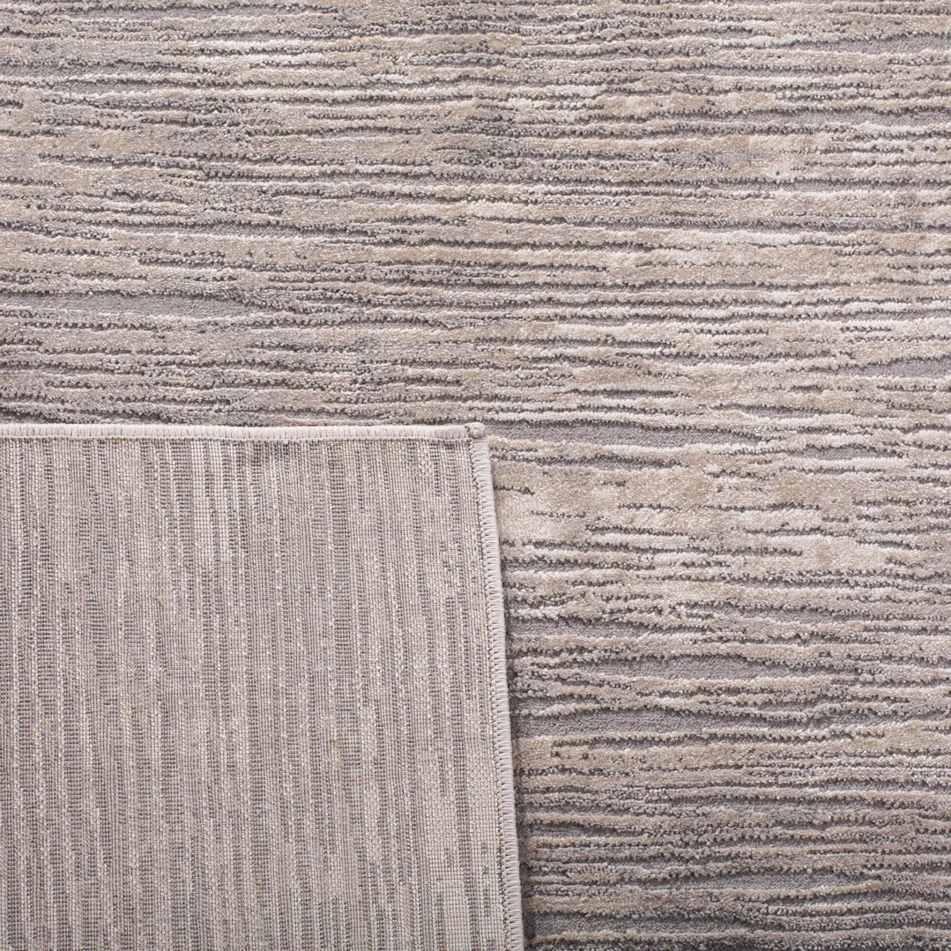 Meadow Linear Stripe Rug in Ivory / Gray in a styled room
