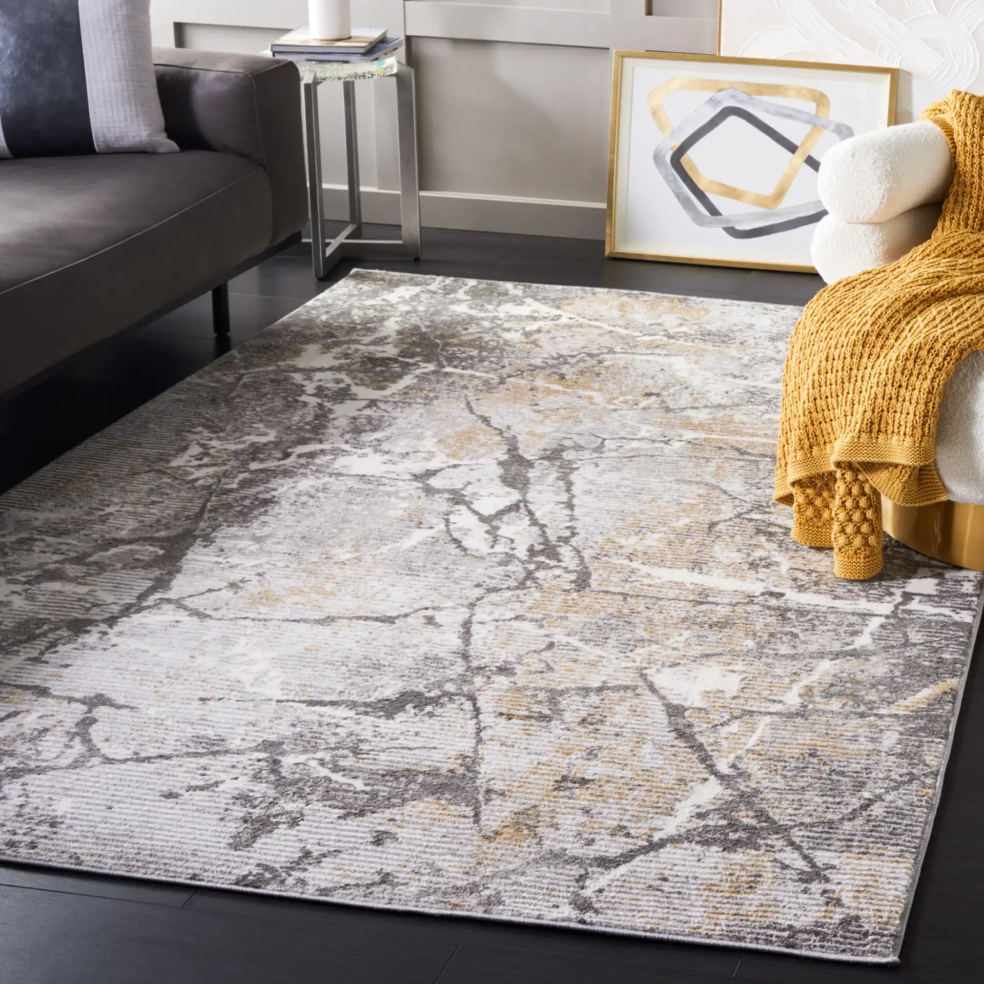 Meadow Elysian Marble Rug in Light Gray / Dark Gray in a styled room