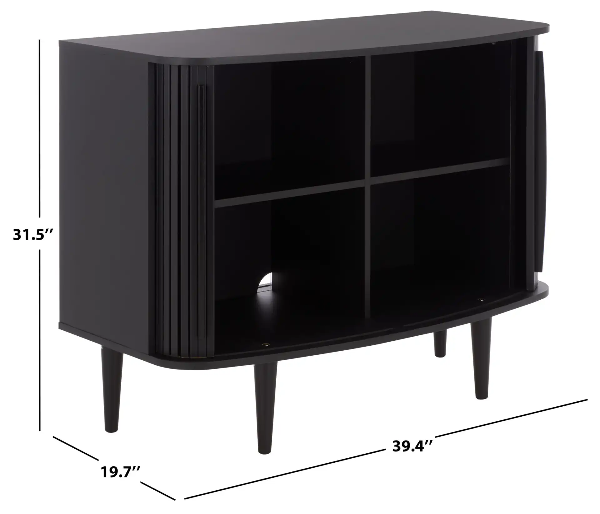 Sabby Tambour Door Compact Sideboard in Black, detail view