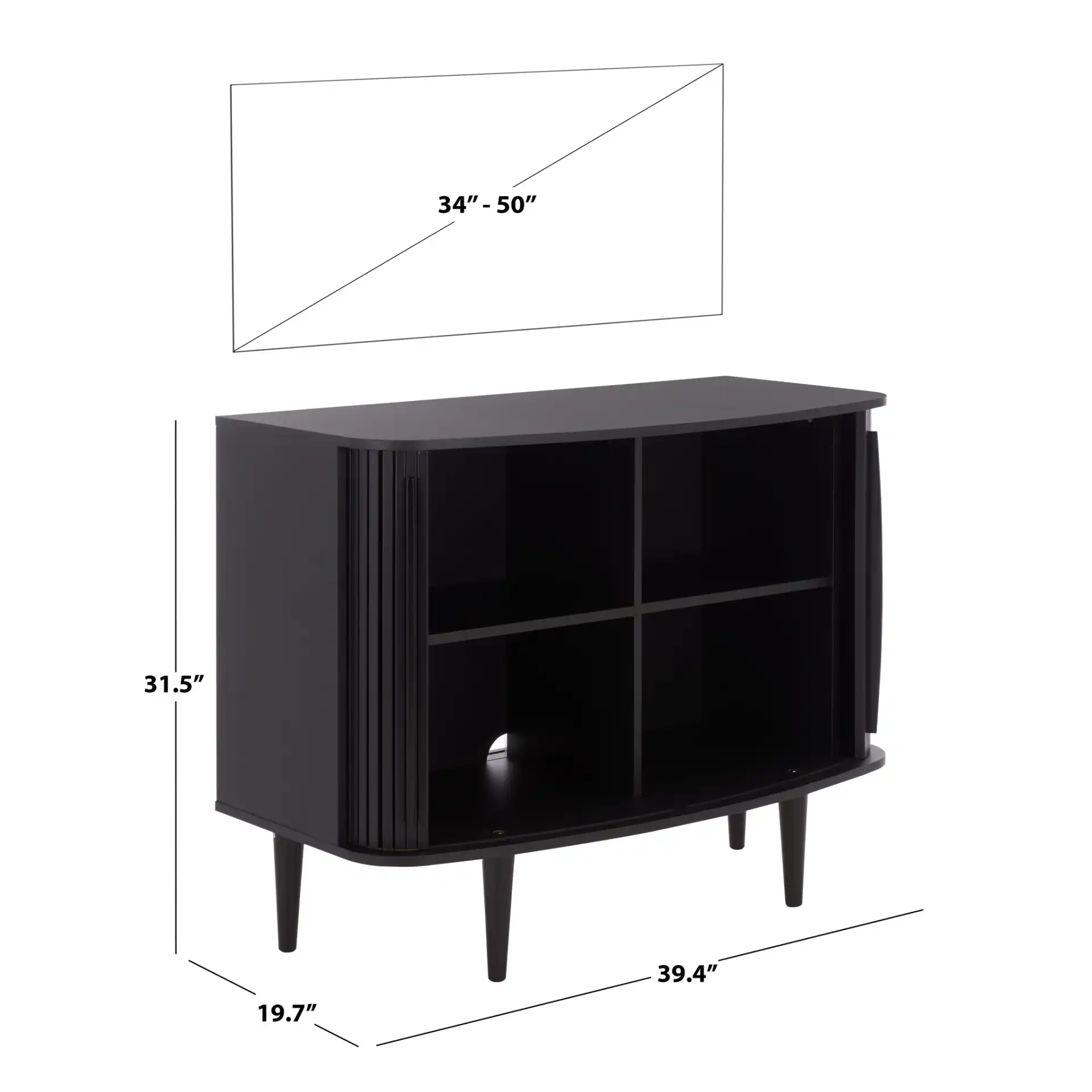 Sabby Tambour Door Compact Sideboard in Black, detail view