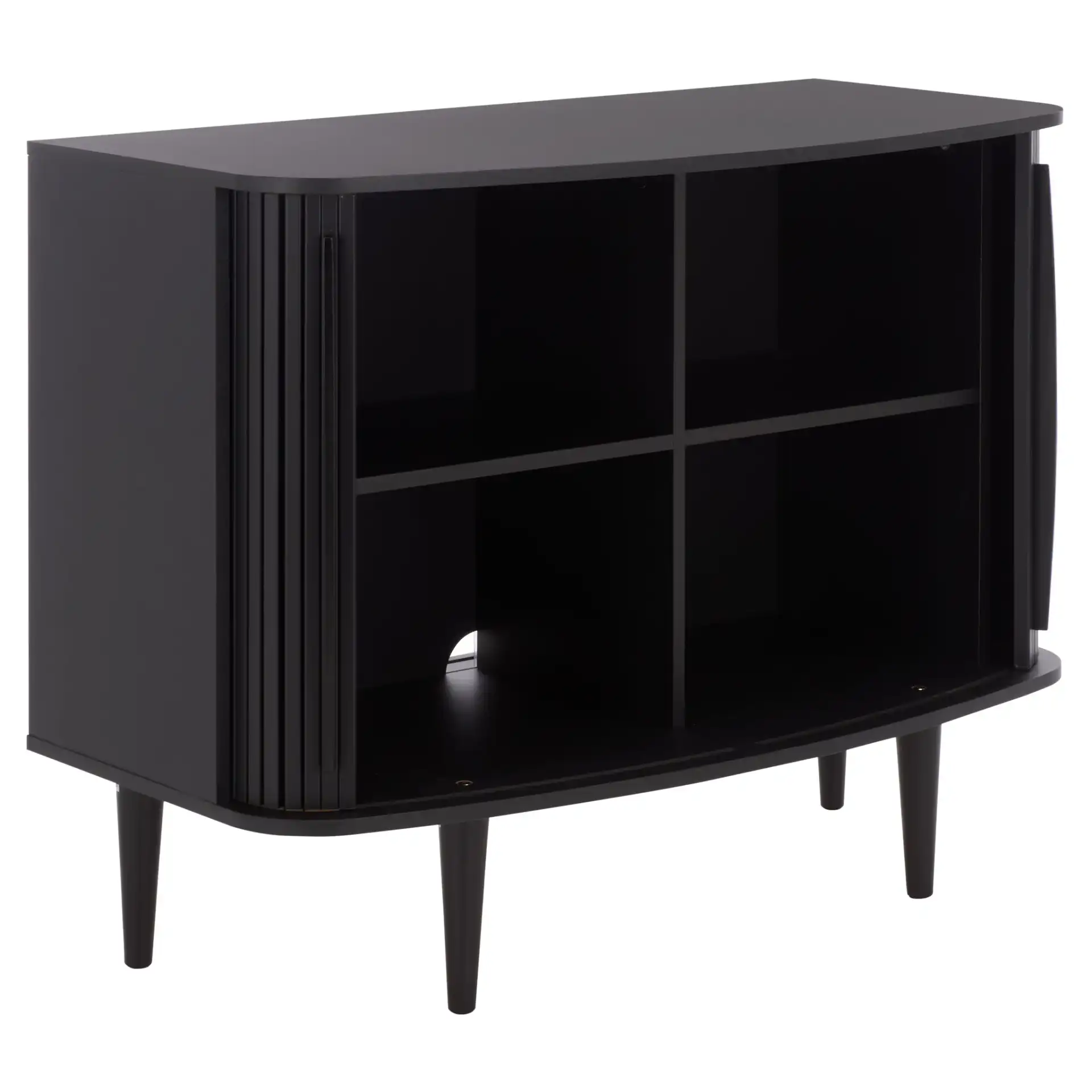 Sabby Tambour Door Compact Sideboard in Black, detail view