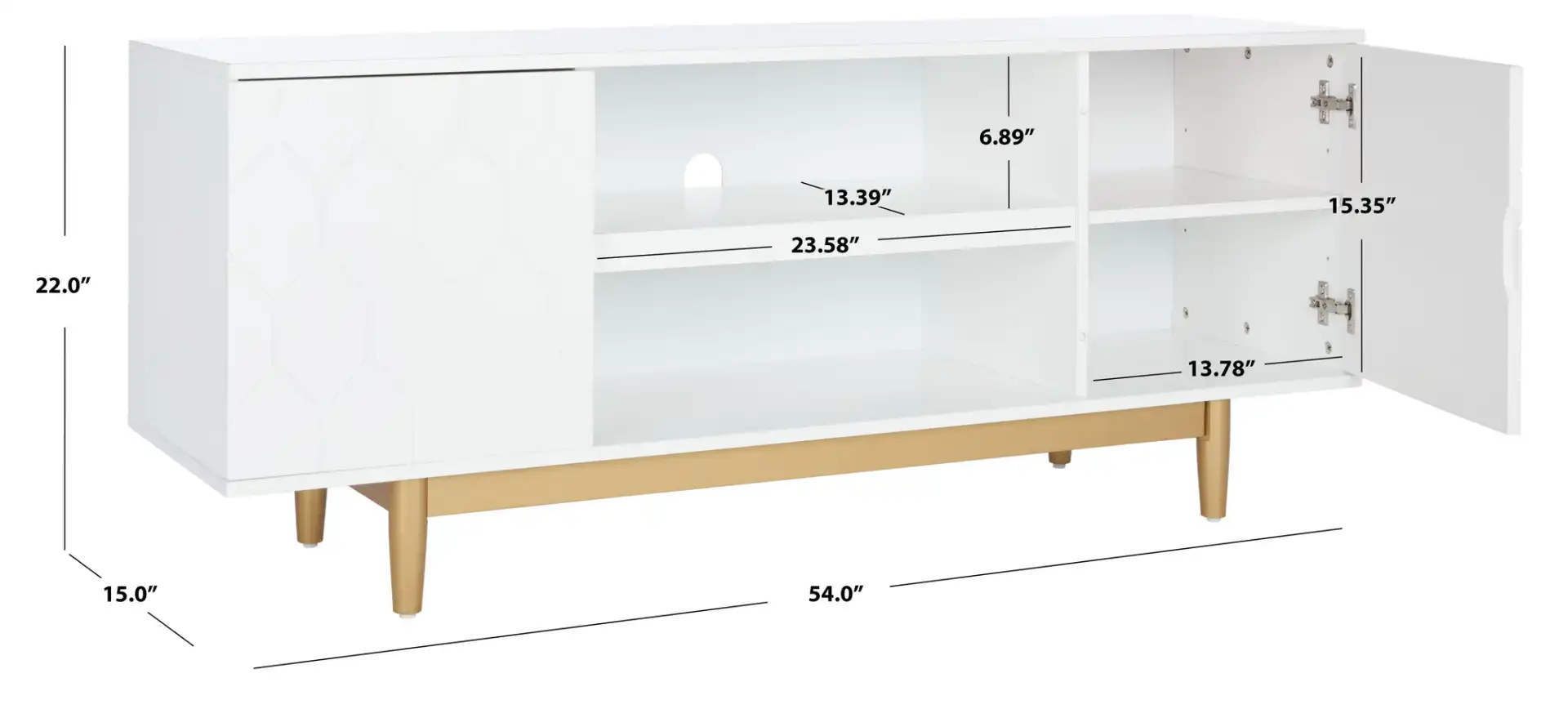 Kit Two-Shelf Pattern Media Stand in White / Gold, detail view