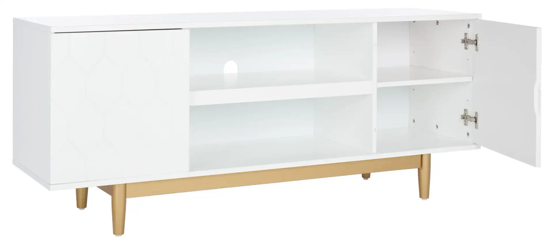 Kit Two-Shelf Pattern Media Stand in White / Gold, detail view