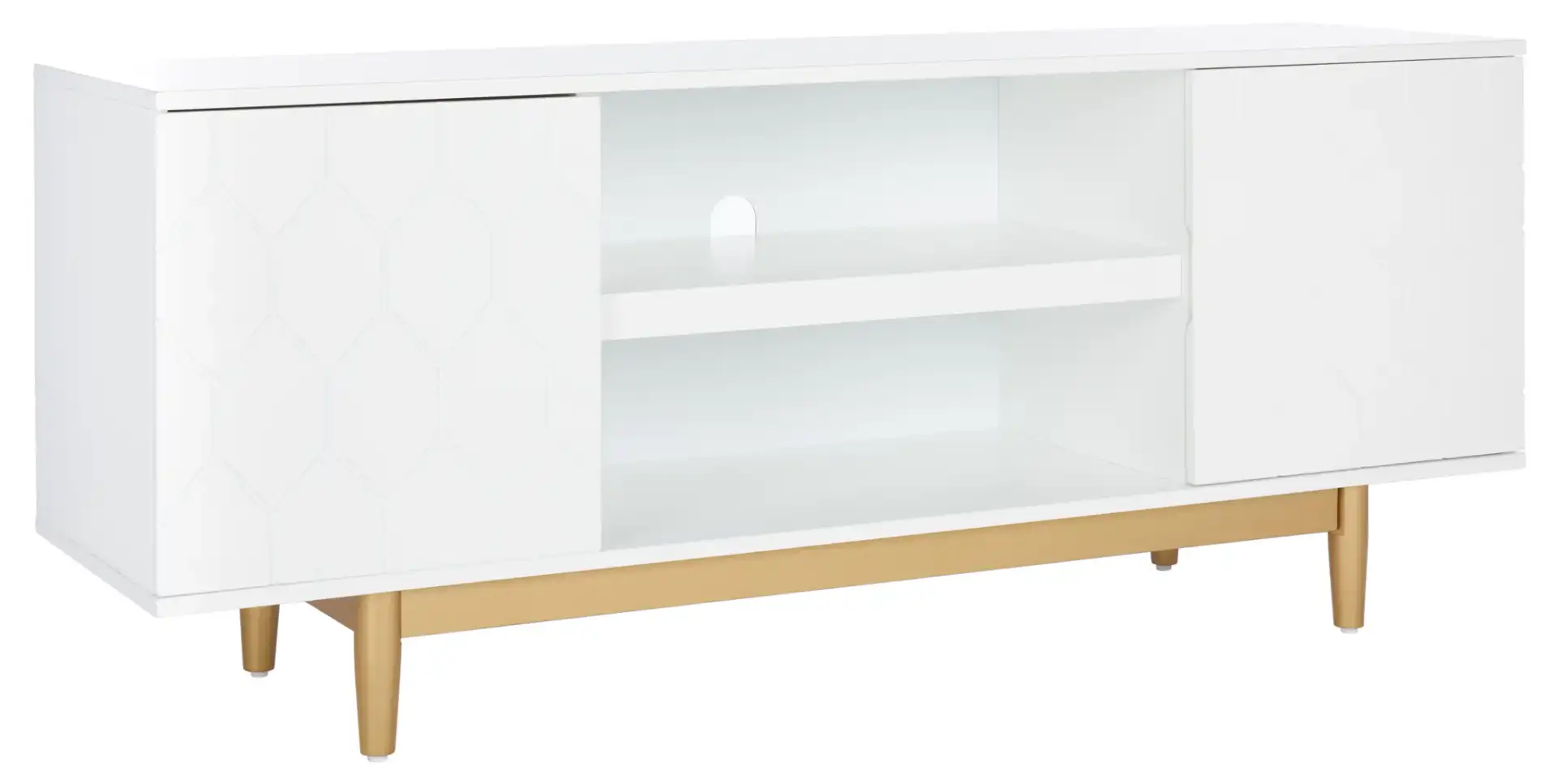 Kit Two-Shelf Pattern Media Stand in White / Gold, detail view