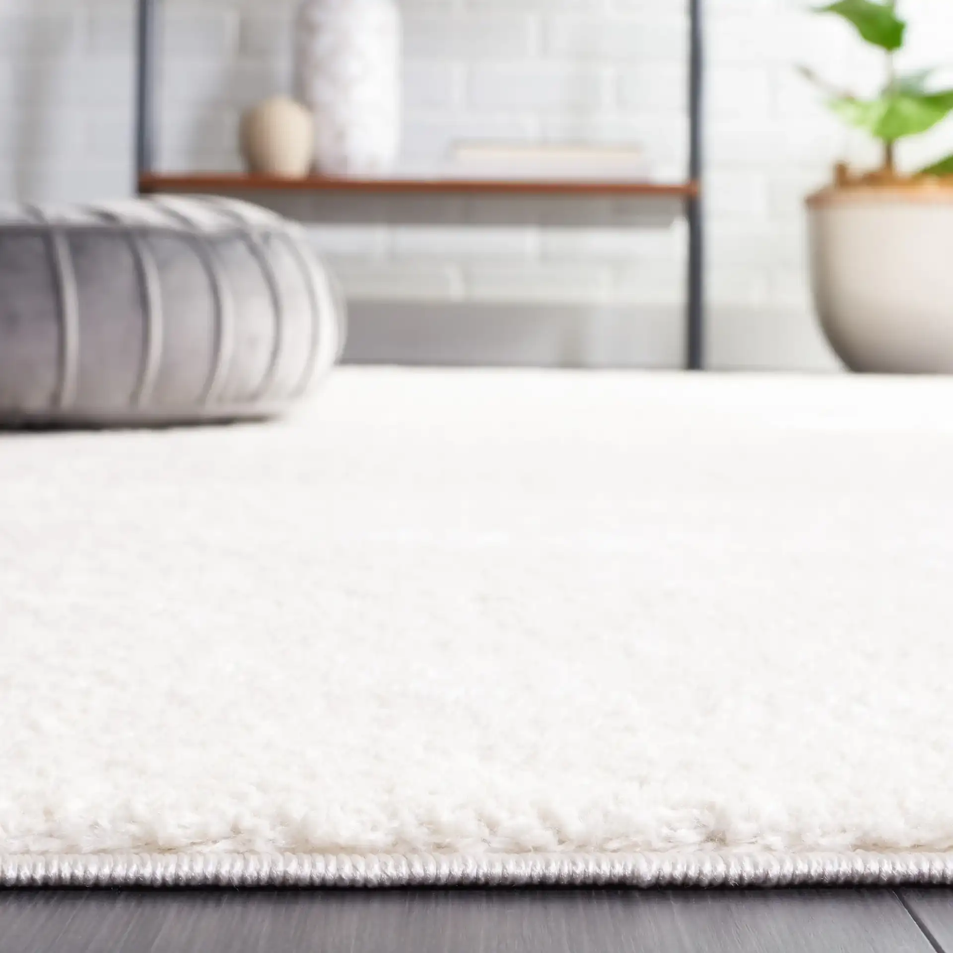 Melody Ribbed Rug in Ivory in a styled room