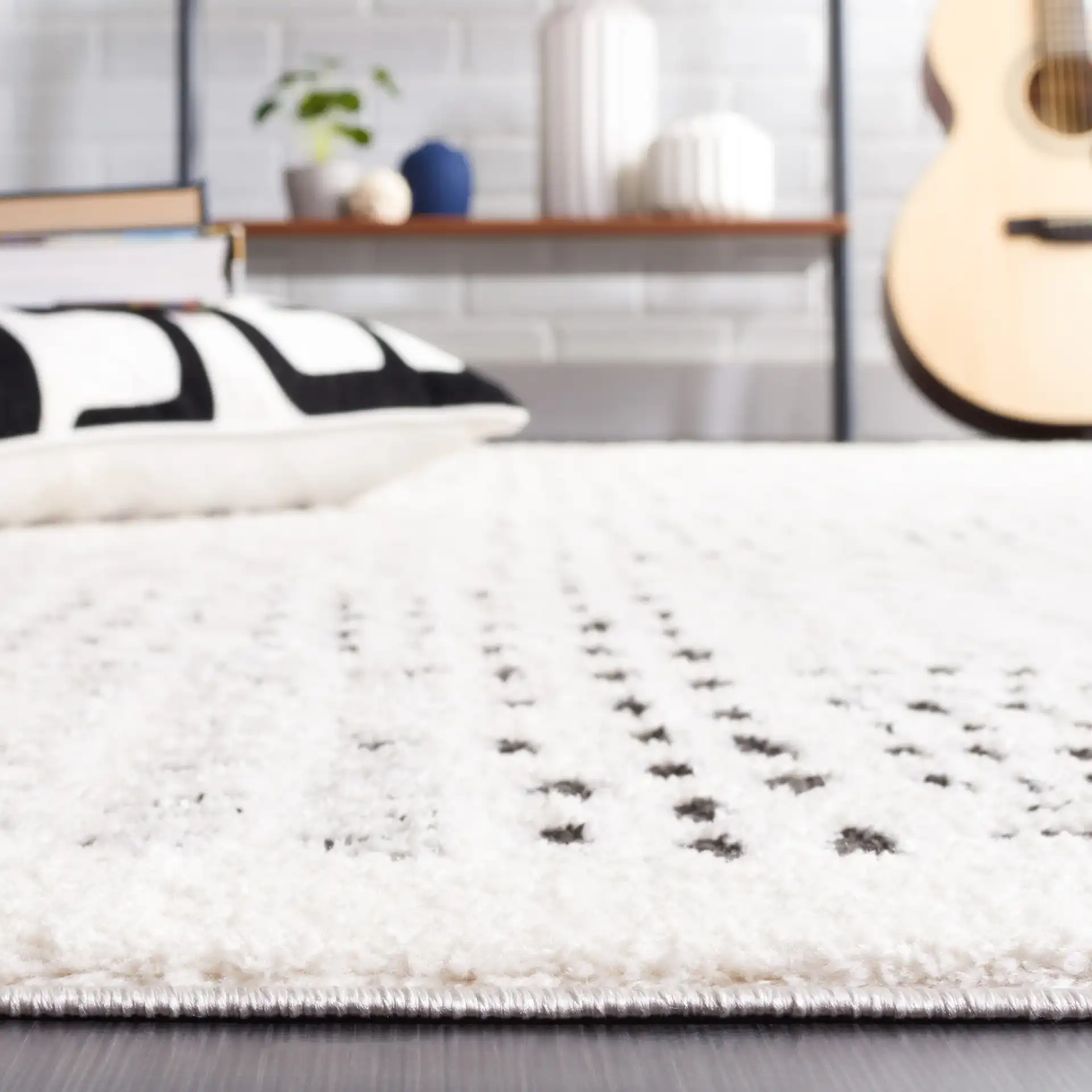 Melody Dashed Block Rug in Ivory / Black in a styled room