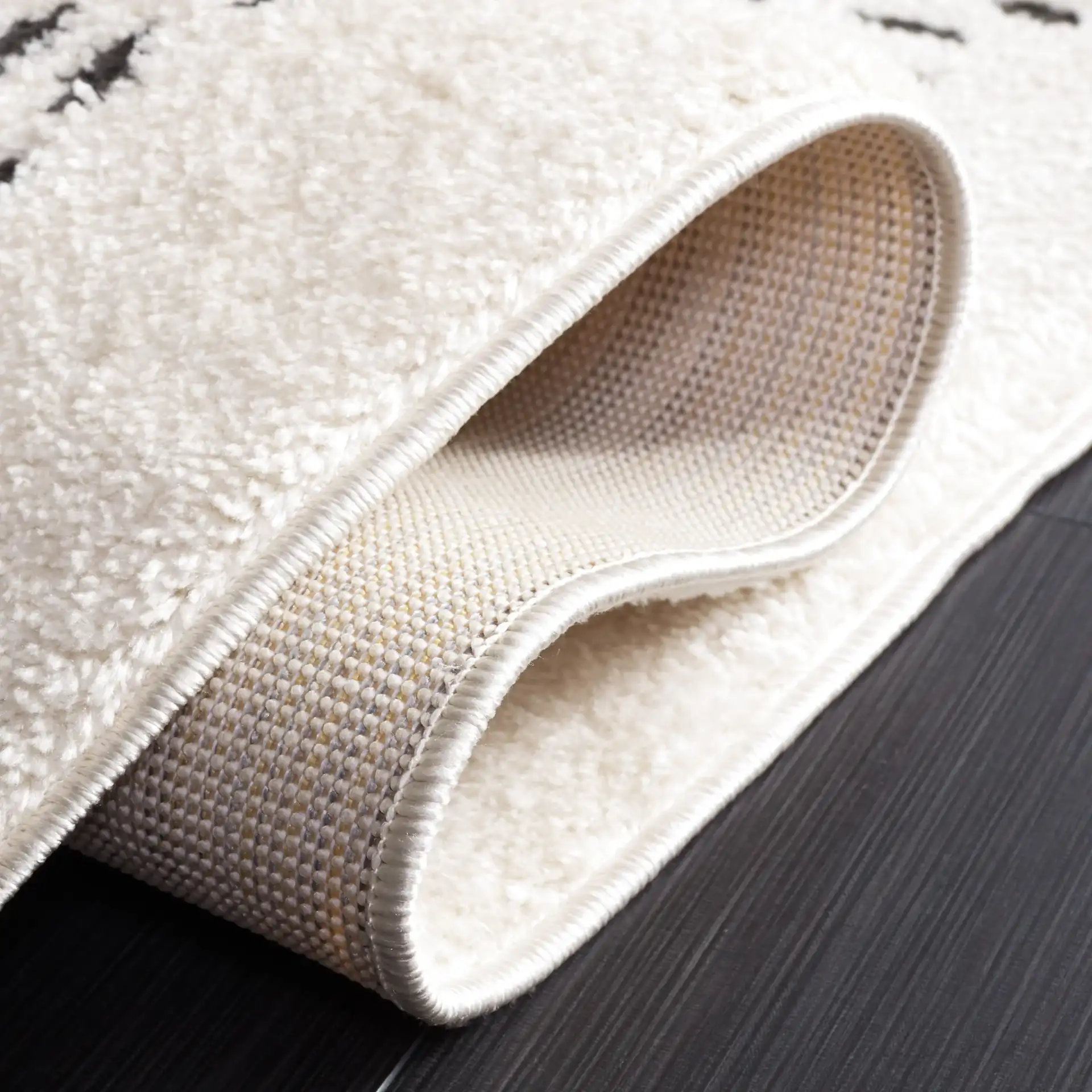 Melody Dashed Block Rug in Ivory / Black in a styled room
