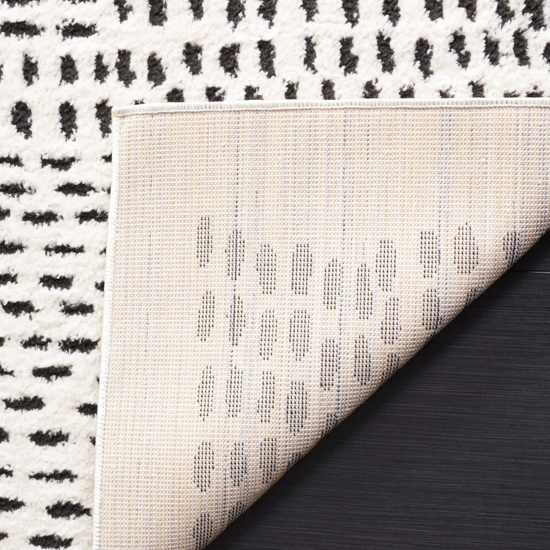 Melody Dashed Block Rug in Ivory / Black in a styled room