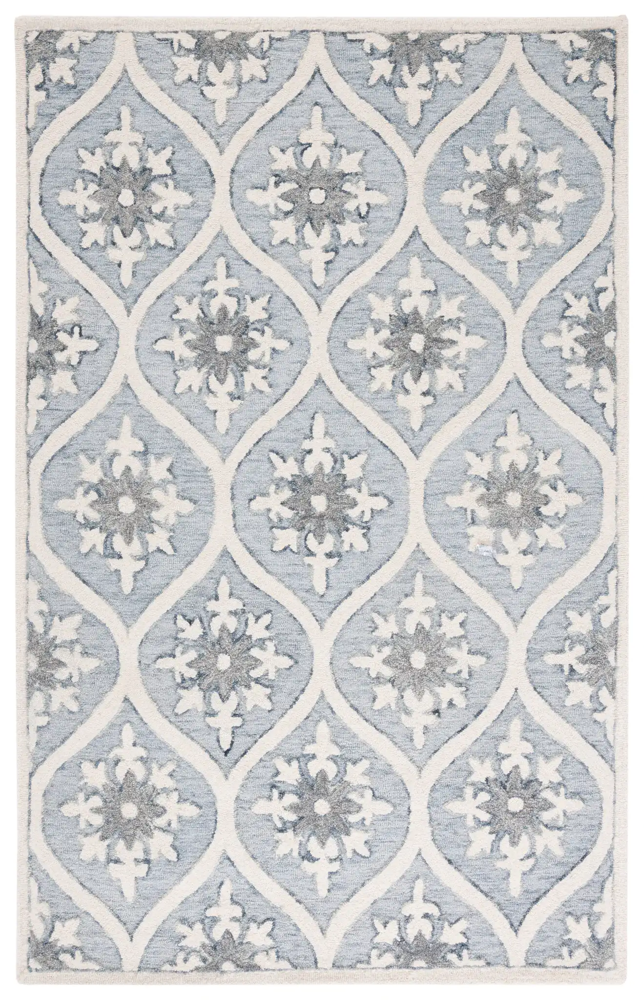 Metro Ogee Medallion Hand-Tufted Wool Rug in Gray / Ivory