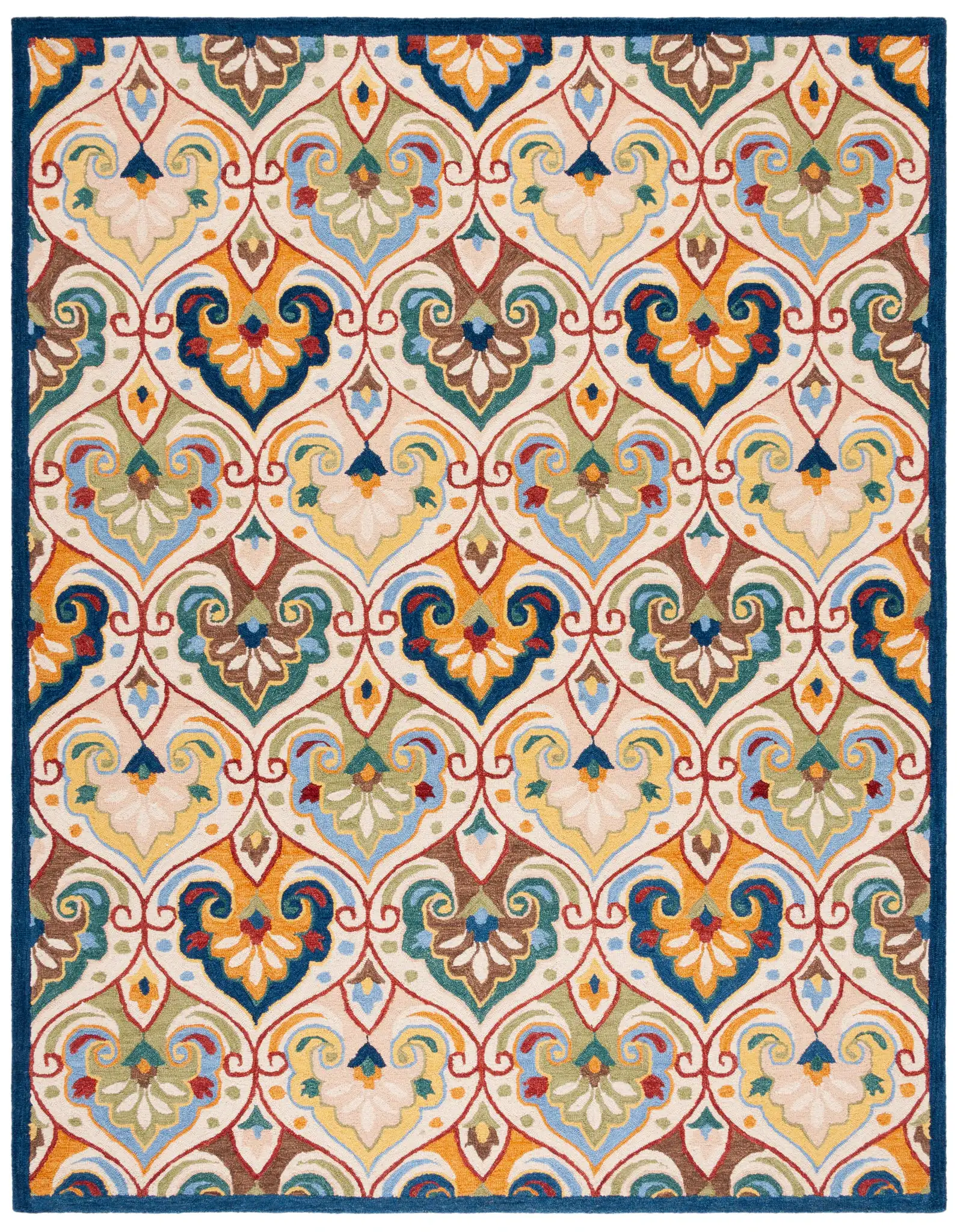 Metro Damask Scroll Trellis Hand-Tufted Wool Rug in Beige / Blue