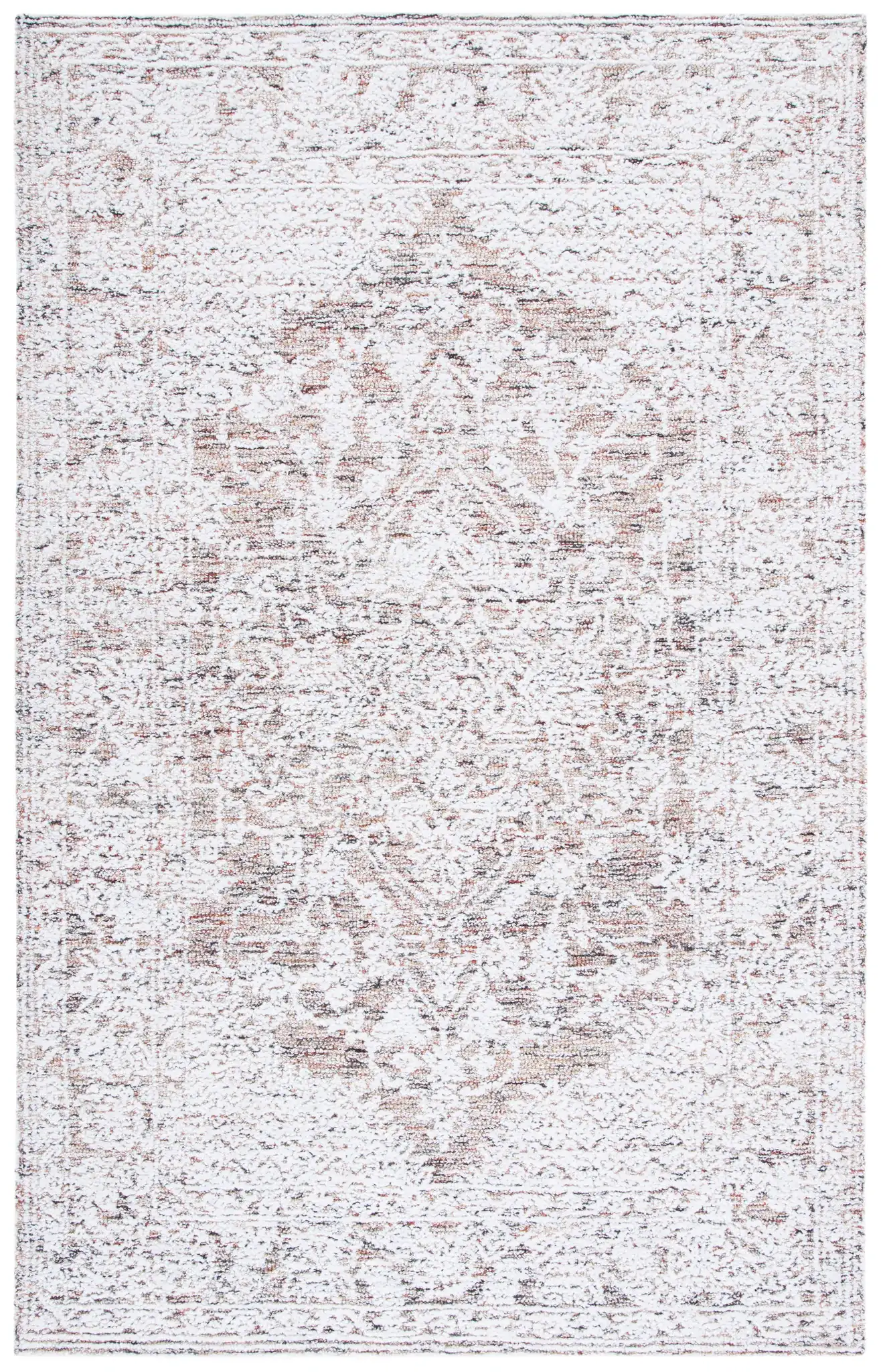 Metro Distressed Medallion Hand-Tufted Wool Blend Rug in Ivory / Rust