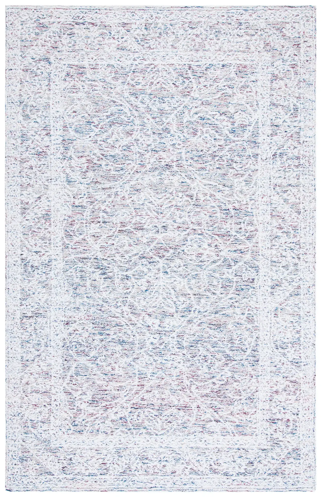 Metro Distressed Diamond Hand-Tufted Wool Blend Rug in Ivory / Red