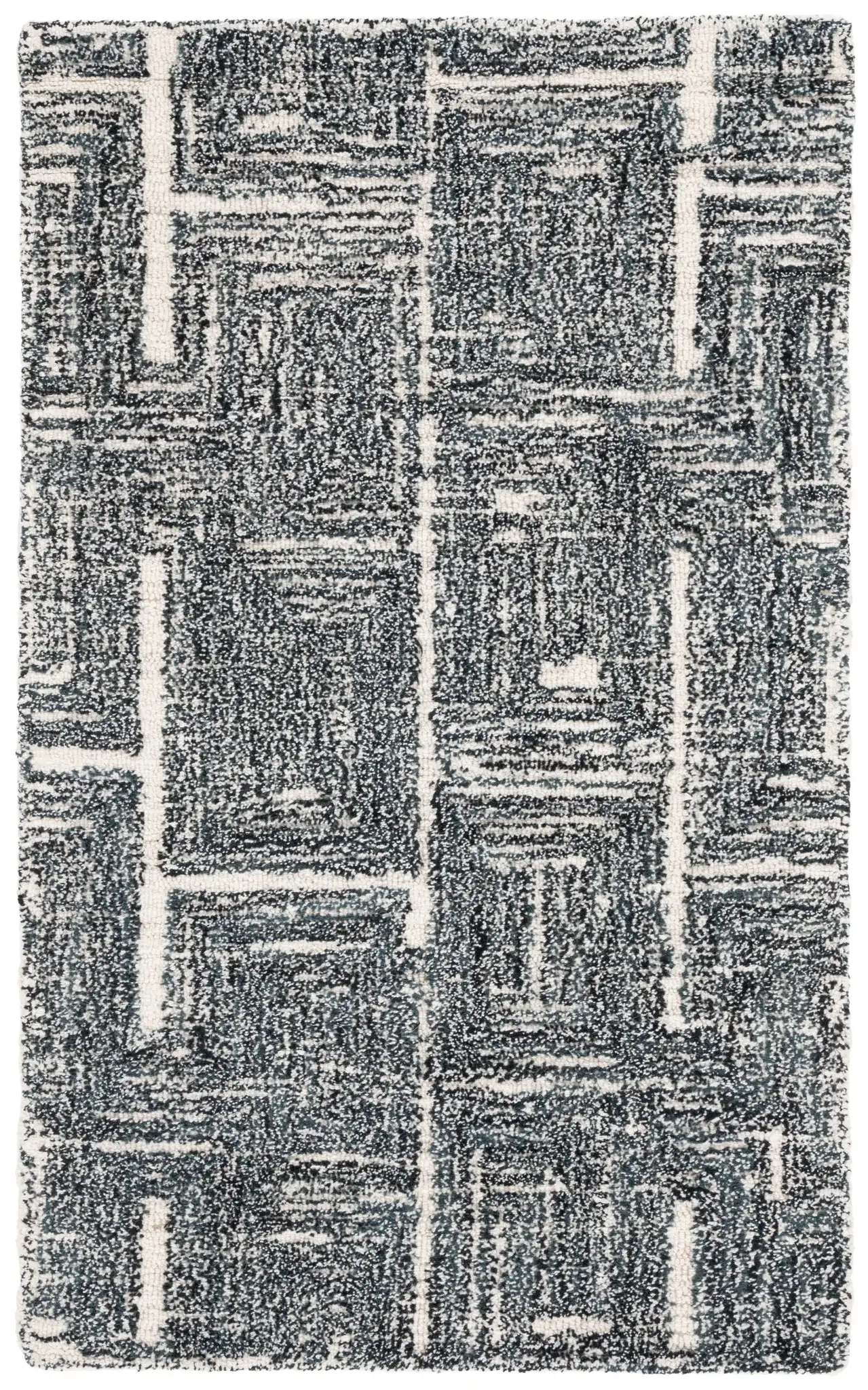 Metro Interlocking Block Hand-Tufted Wool Rug in Black / Ivory