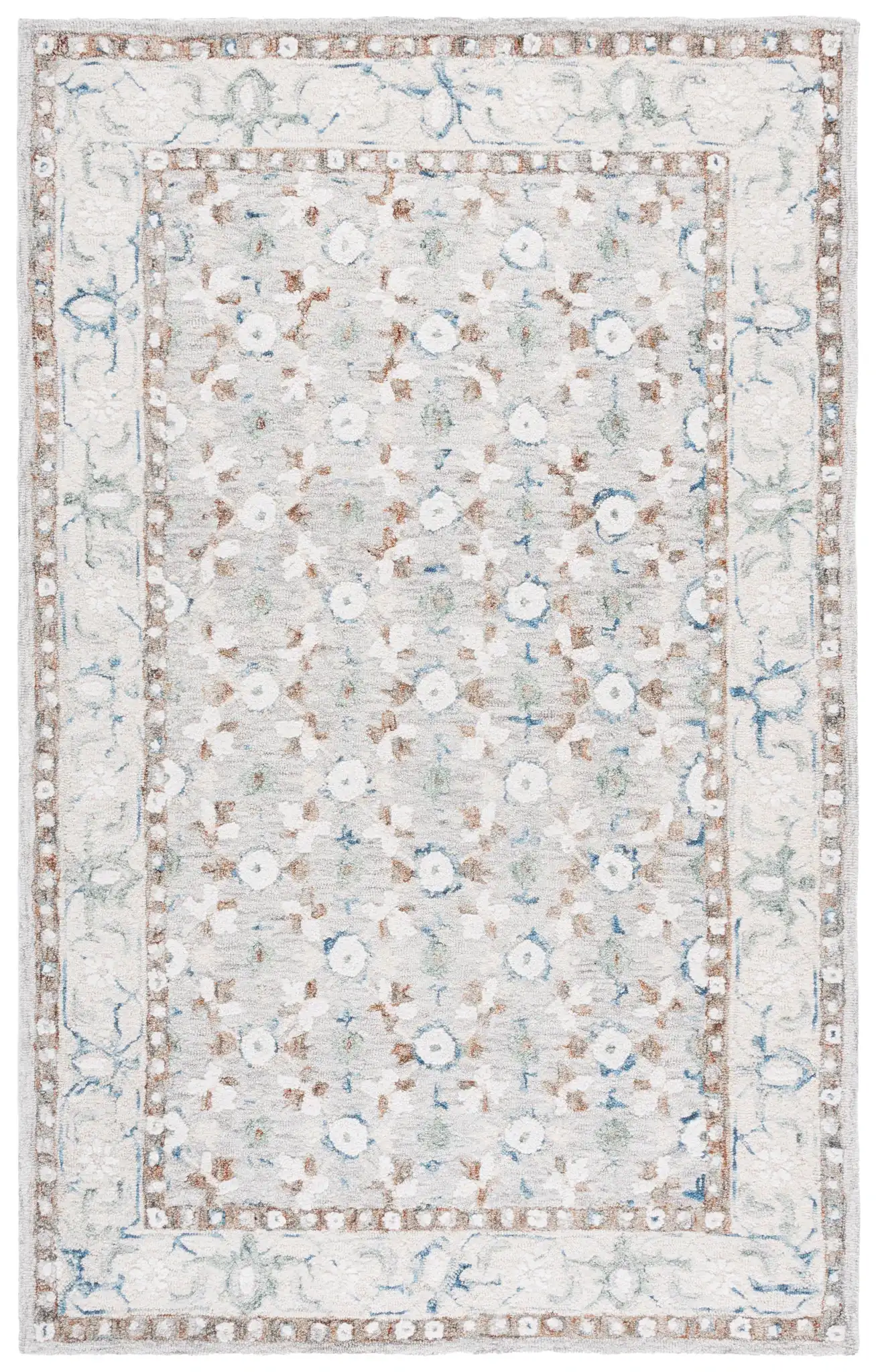 Metro Rosette Bordered Hand-Tufted Wool Rug in Ivory / Blue