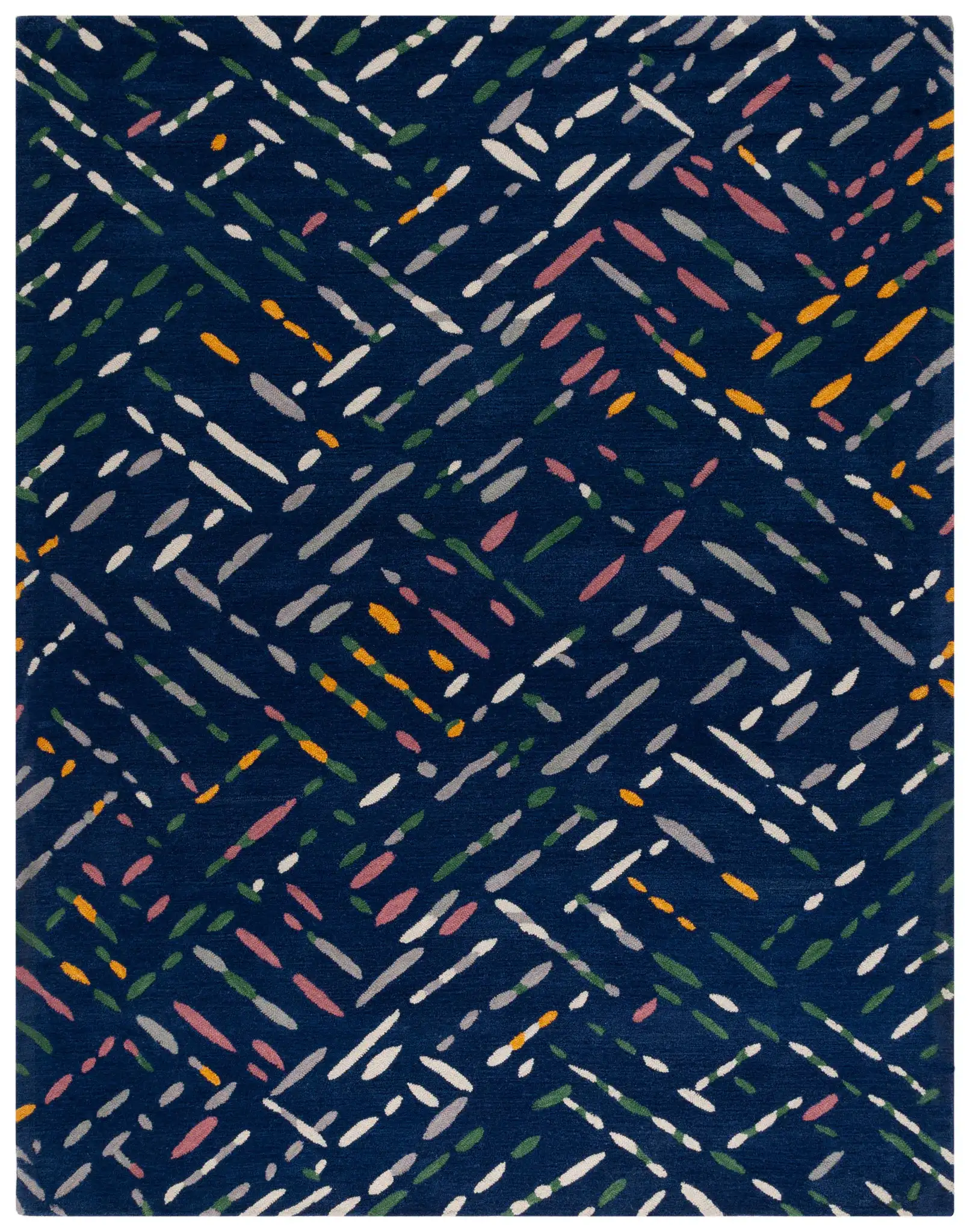 Metro Abstract Dash Hand-Tufted Wool Rug in Navy / Pink