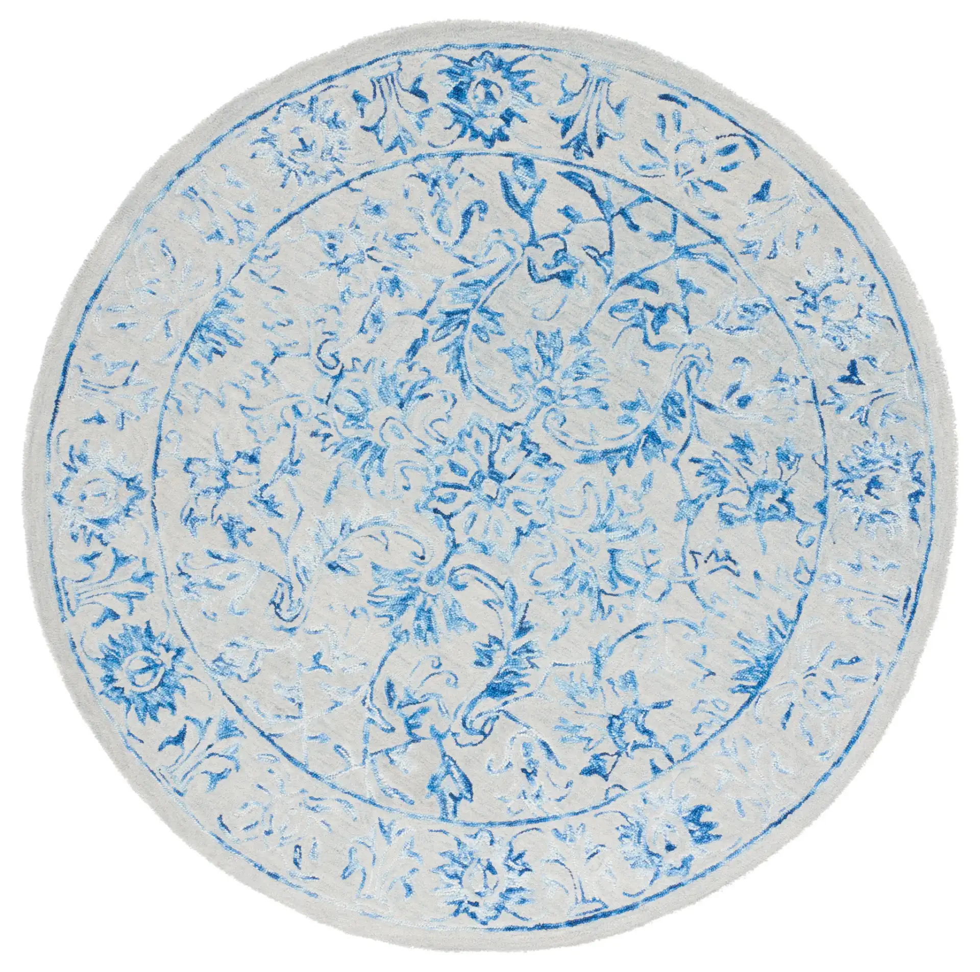 Metro Floral Arabesque Hand-Tufted Wool Rug in Blue / Beige