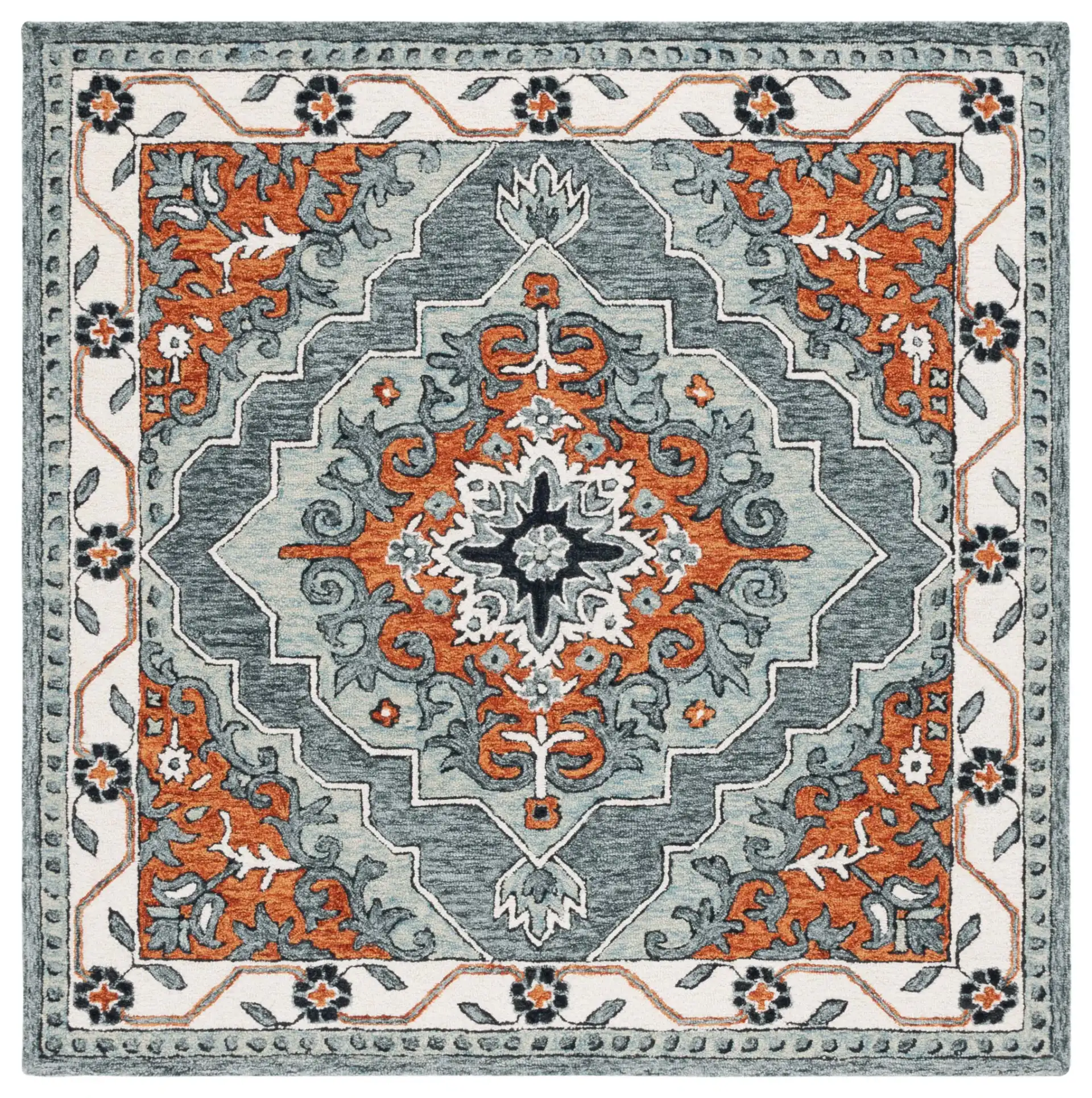 Metro Concentric Stepped Medallion Hand-Tufted Wool Rug in Blue / Ivory