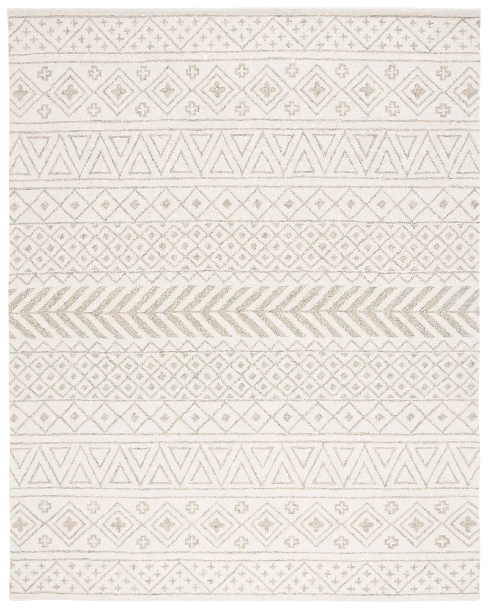 Metro Geometric Banded Hand-Tufted Wool Rug in Ivory / Light Green