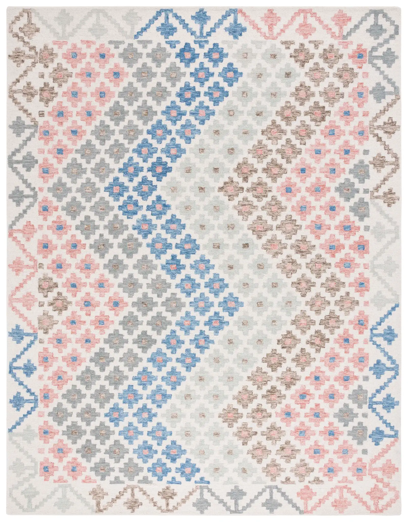 Metro Tribal Chevron Hand-Tufted Wool Rug in Ivory / Blue