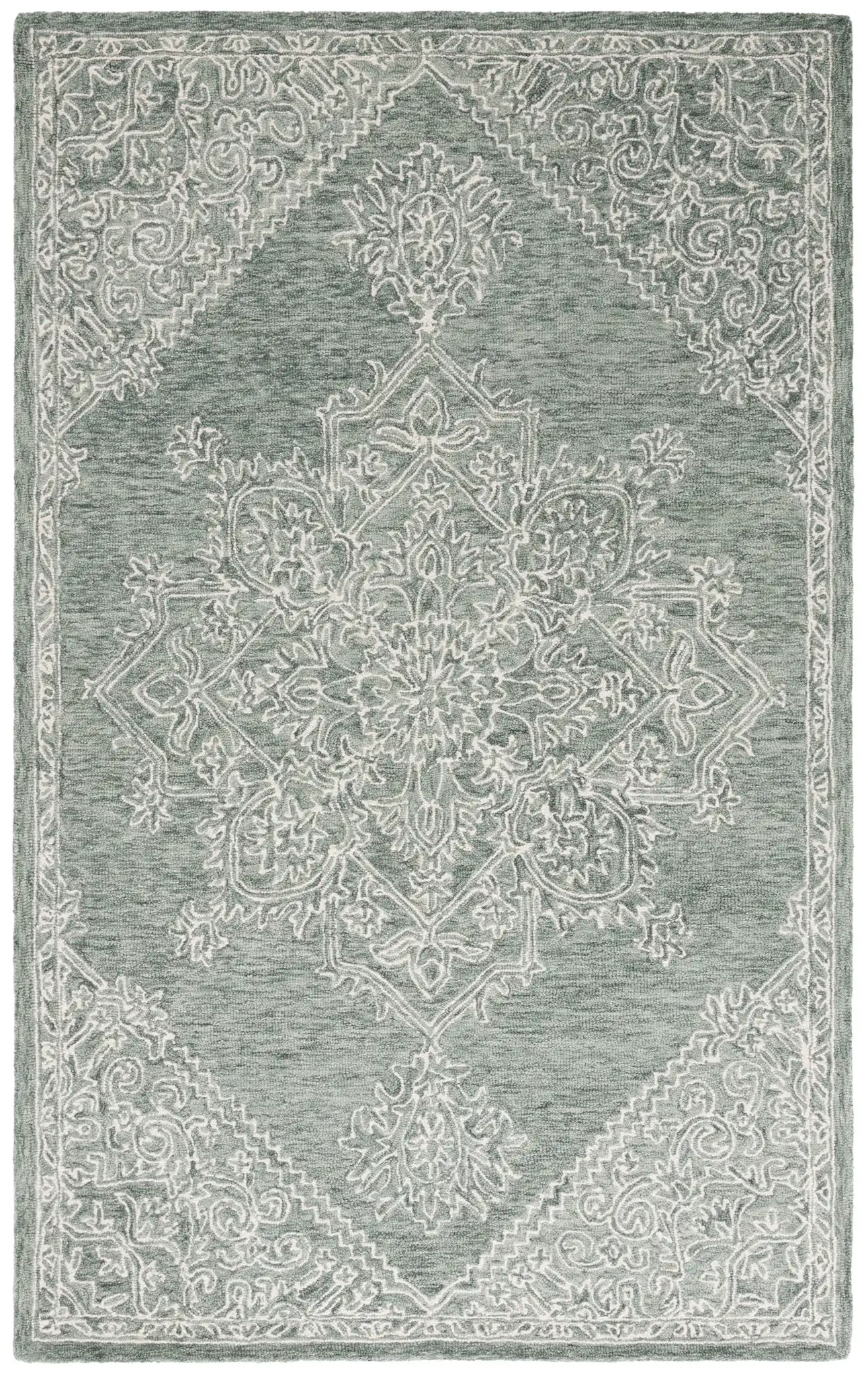 Metro Linear Medallion Hand-Tufted Wool Rug in Green / Ivory