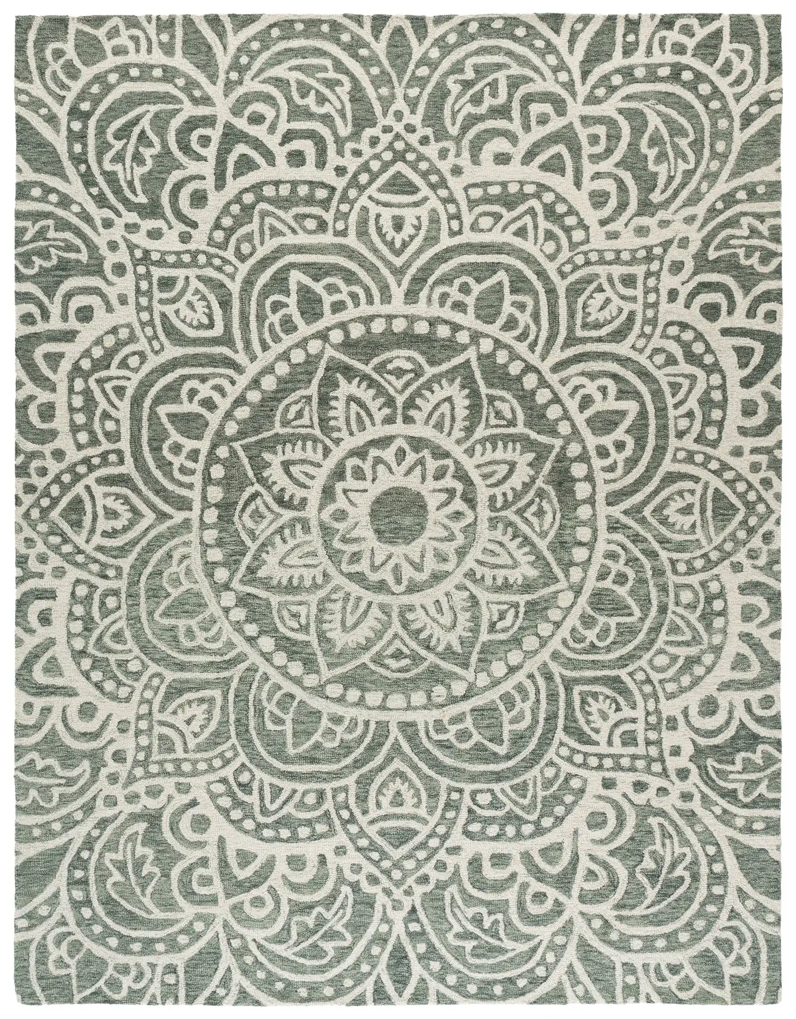 Metro Mandala Medallion Hand-Tufted Wool Rug in Green / Ivory