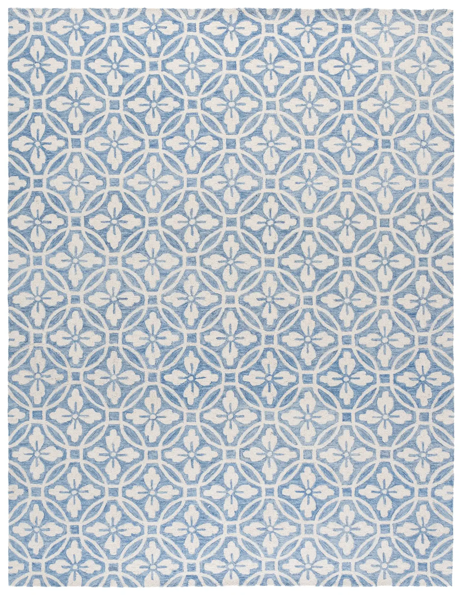 Metro Floral Tile Hand-Tufted Wool Rug in Ivory / Blue