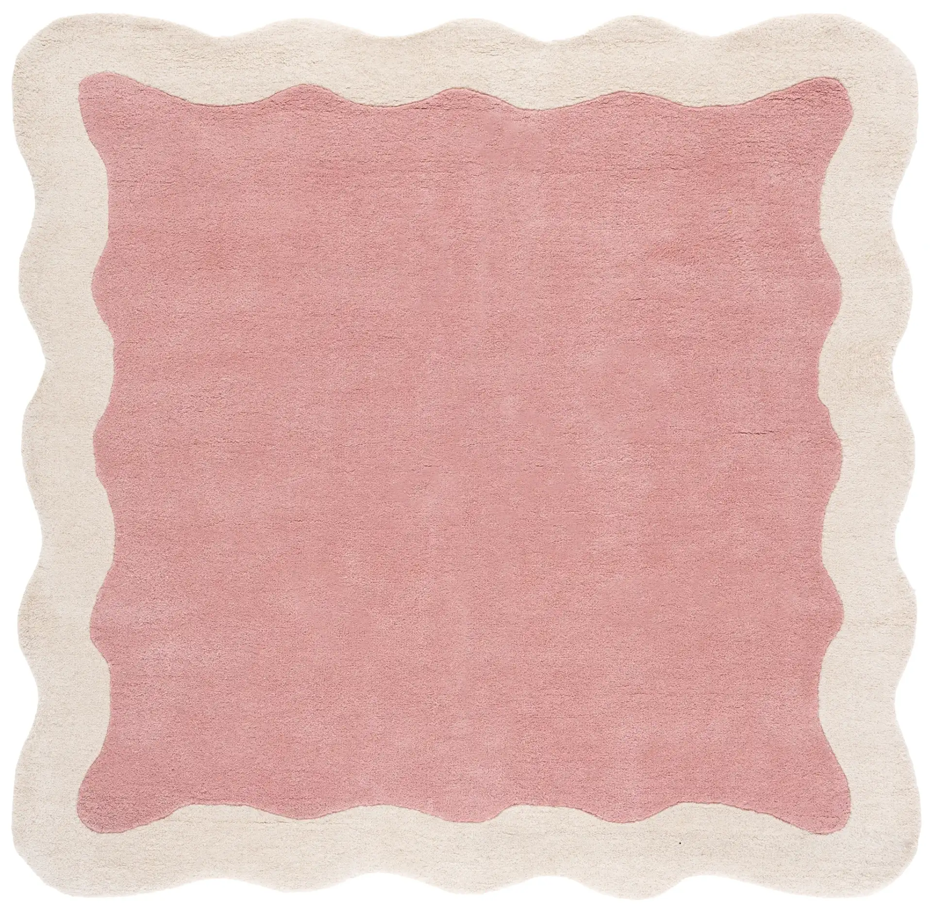 Metro Modern Scalloped Border Hand-Tufted Wool Rug in Pink / Ivory