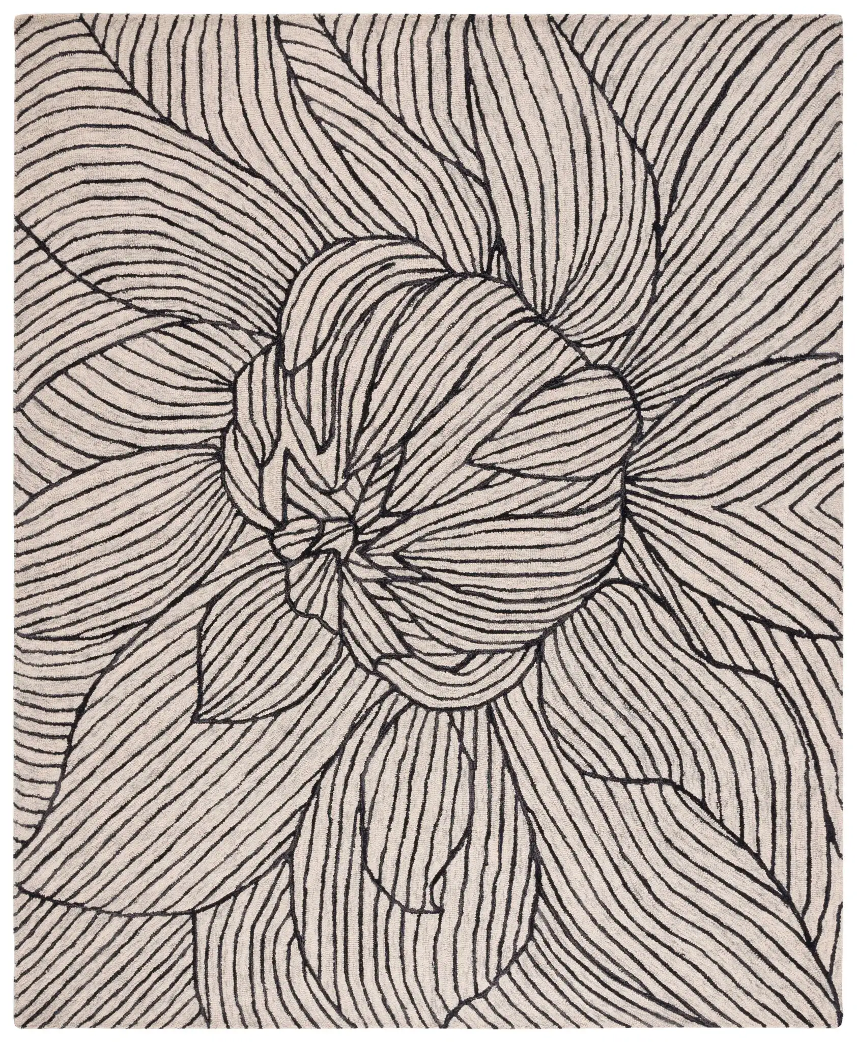 Metro Blooming Flower Hand-Tufted Wool Rug in Black / Ivory