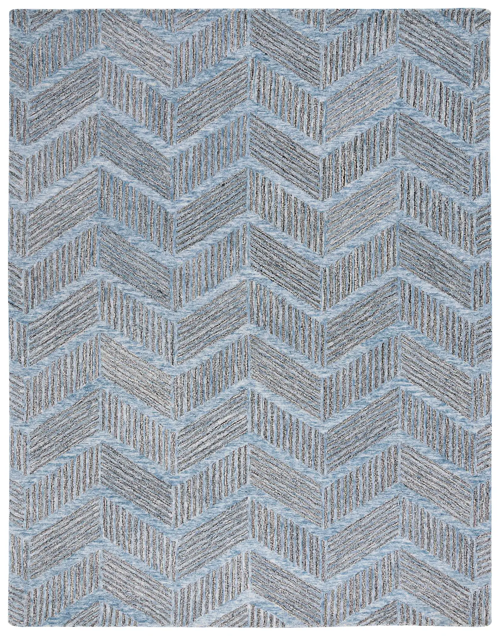 Metro Modern Chevron Hand-Tufted Wool Rug in Blue / Black