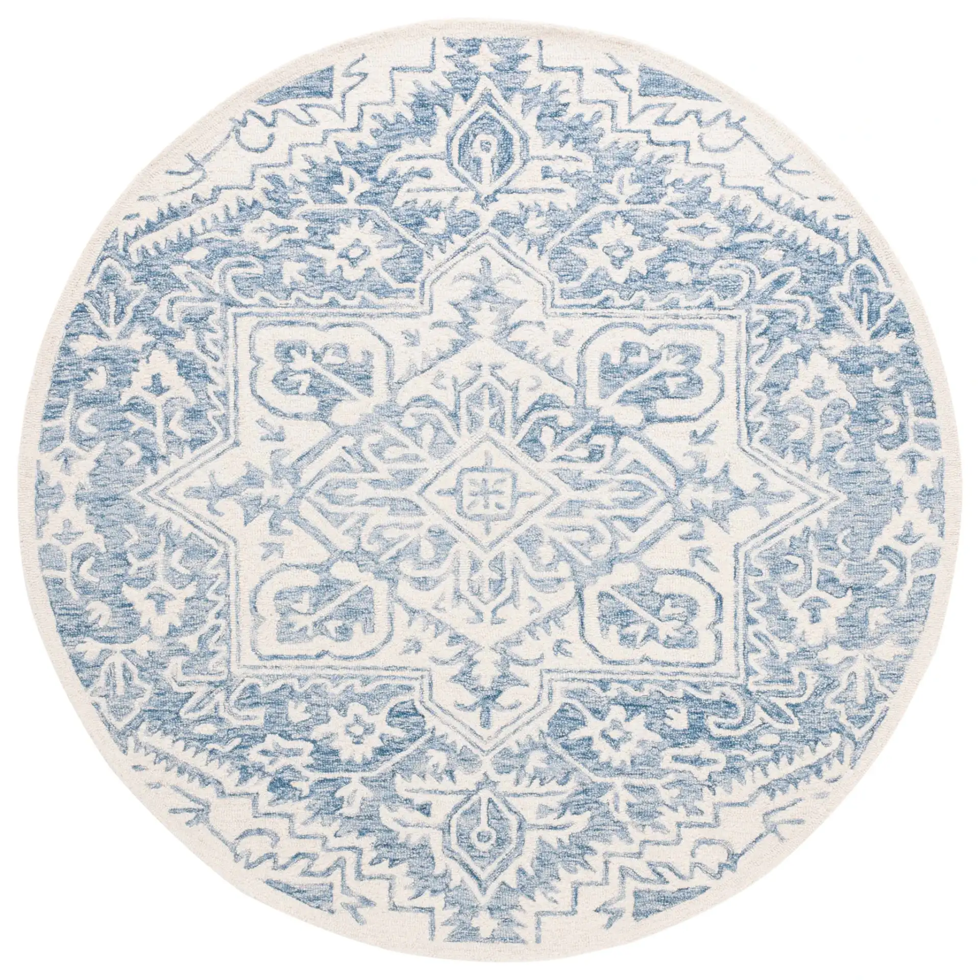 Metro Geometric Medallion Hand-Tufted Wool Rug in Blue / Ivory