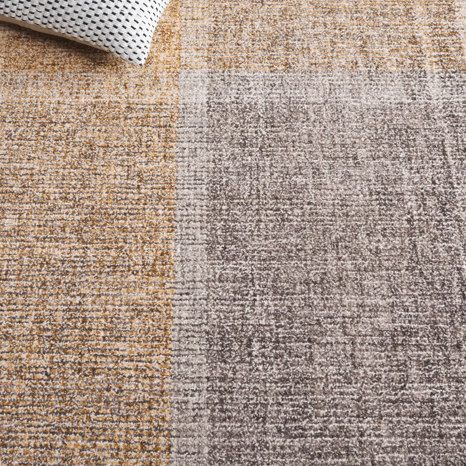 Metro Plaid Hand-Tufted Wool Rug in Light Brown / Blue in a styled room