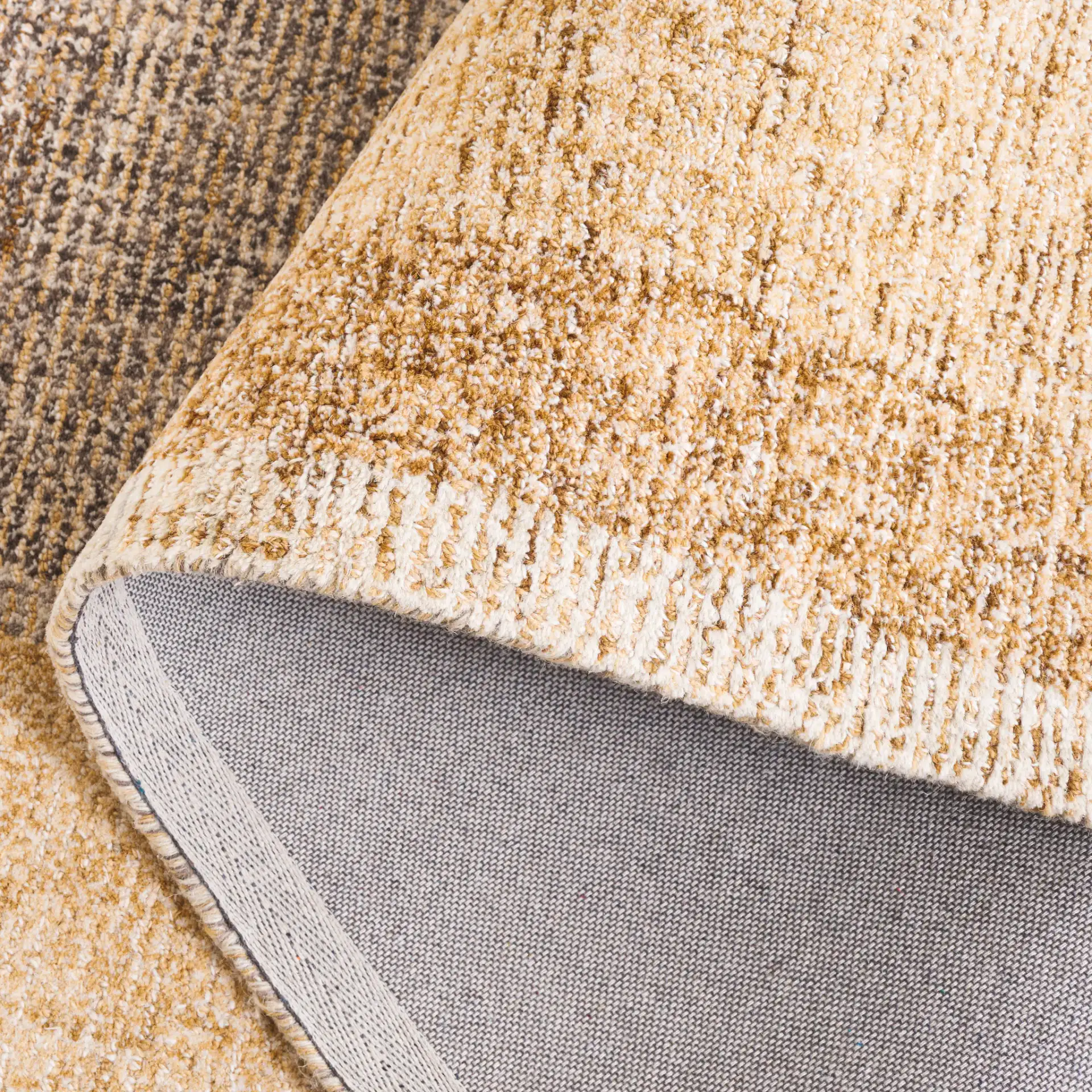 Metro Plaid Hand-Tufted Wool Rug in Light Brown / Blue in a styled room