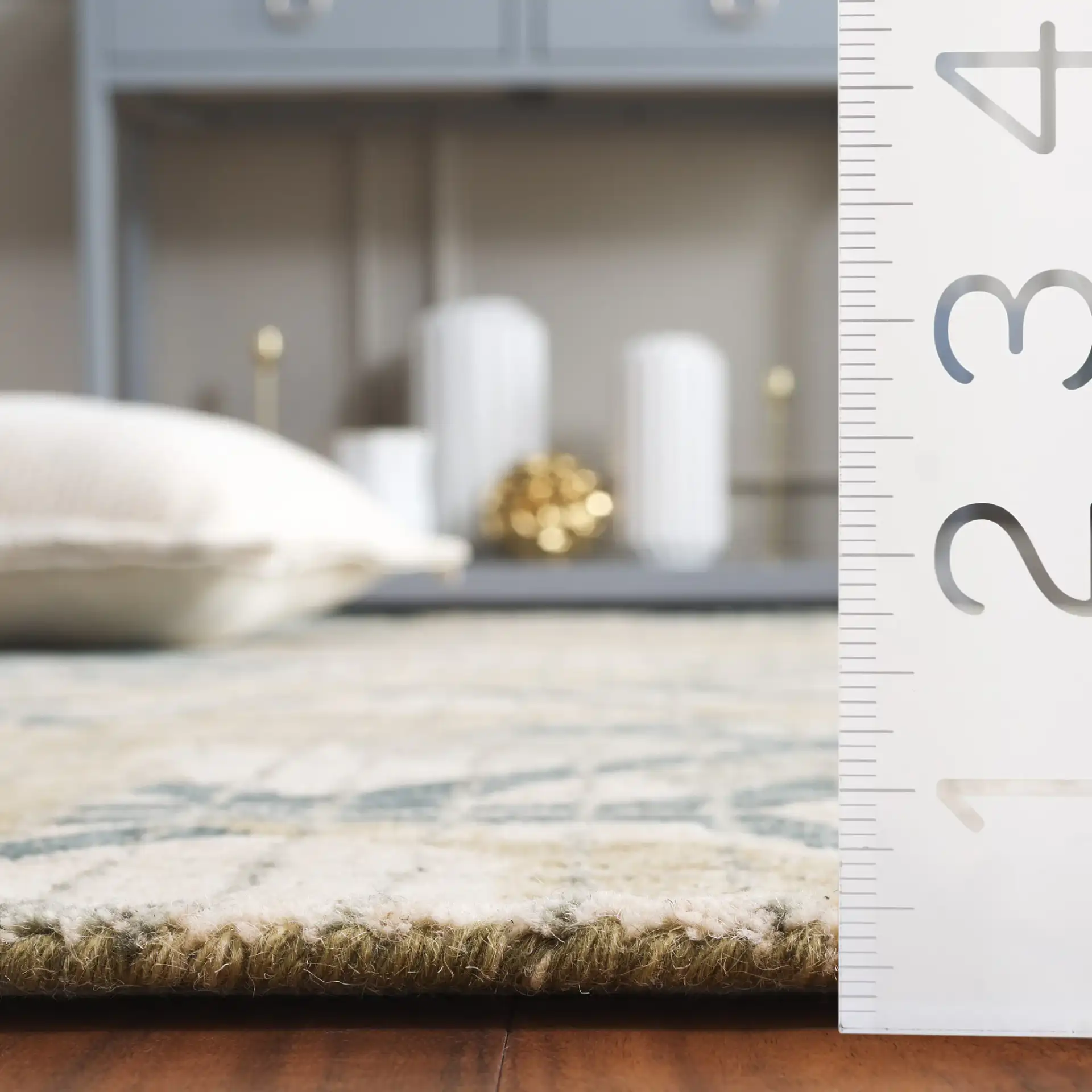 Metro Lattice Hand-Tufted Wool Rug in Green / Beige in a styled room