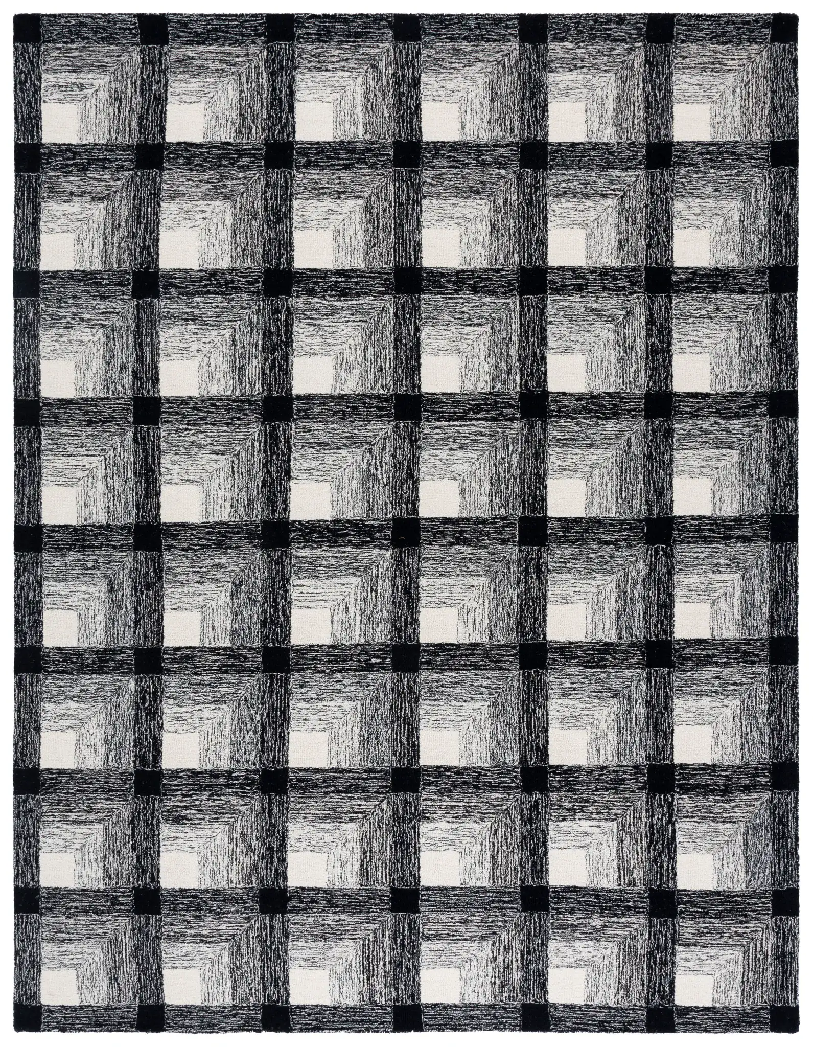 Metro Optical Grid Hand-Tufted Wool Rug in Charcoal / Ivory